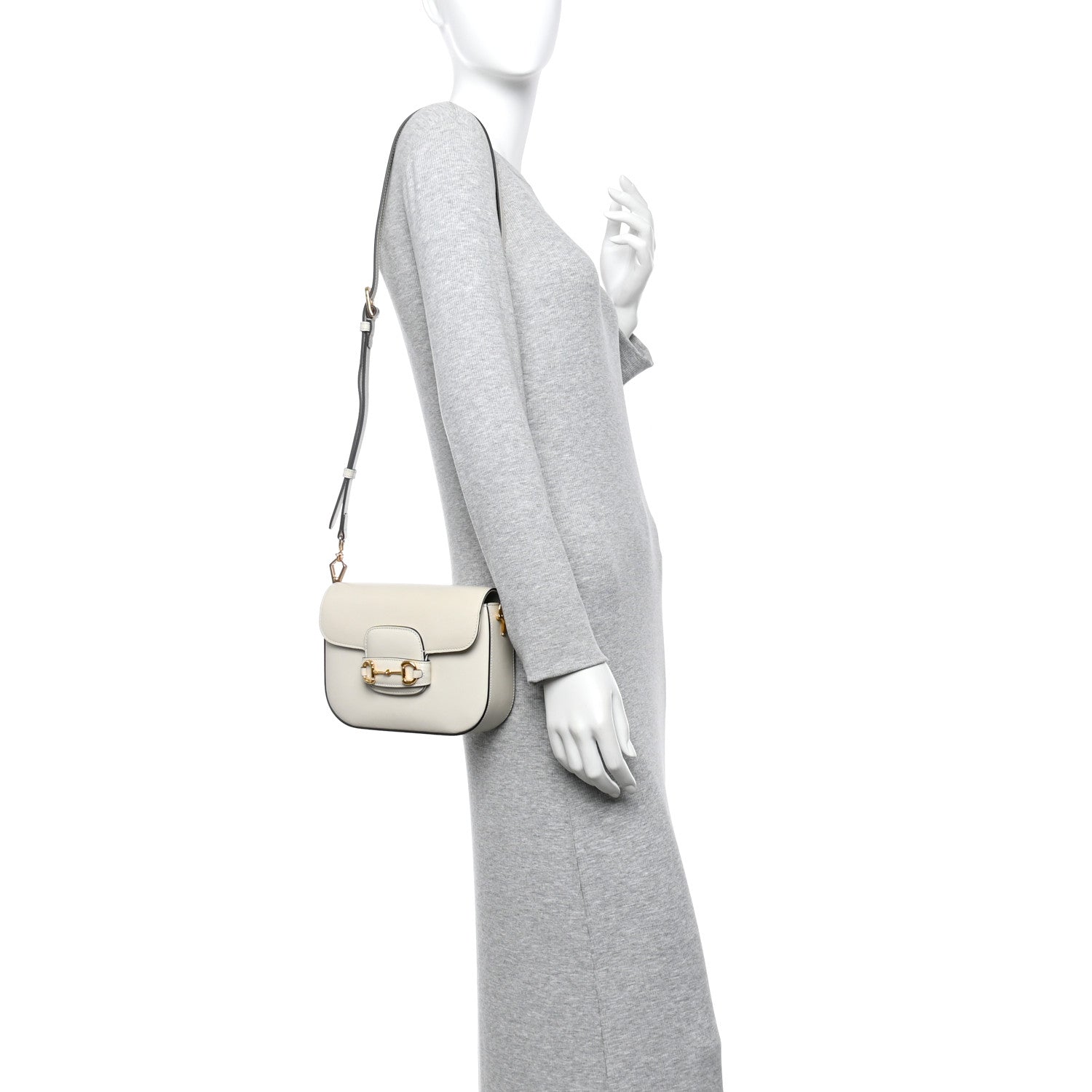Azalea Calfskin Web Mini Horsebit 1955 Shoulder Bag Mystic White