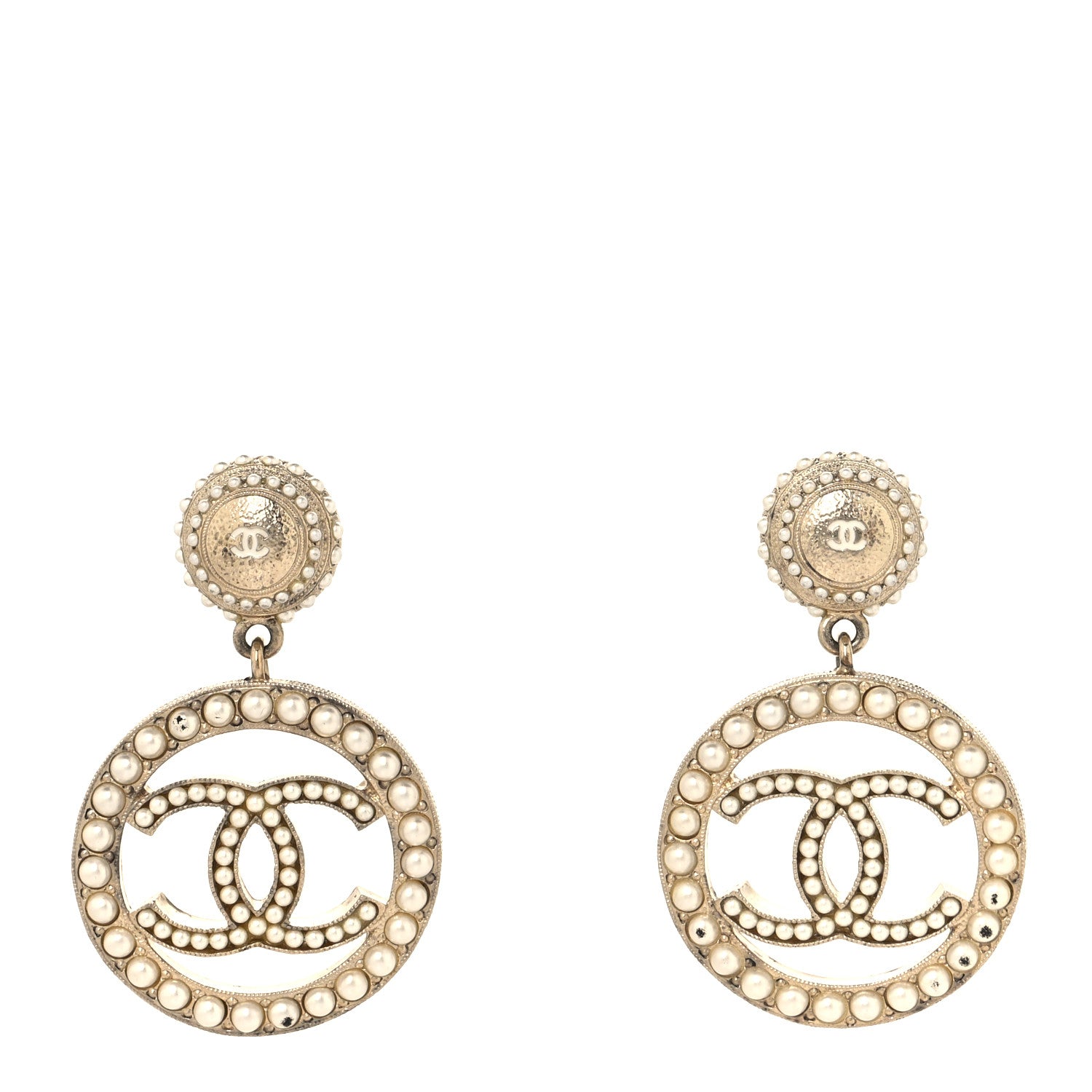 Pearl CC Drop Earrings Light Gold