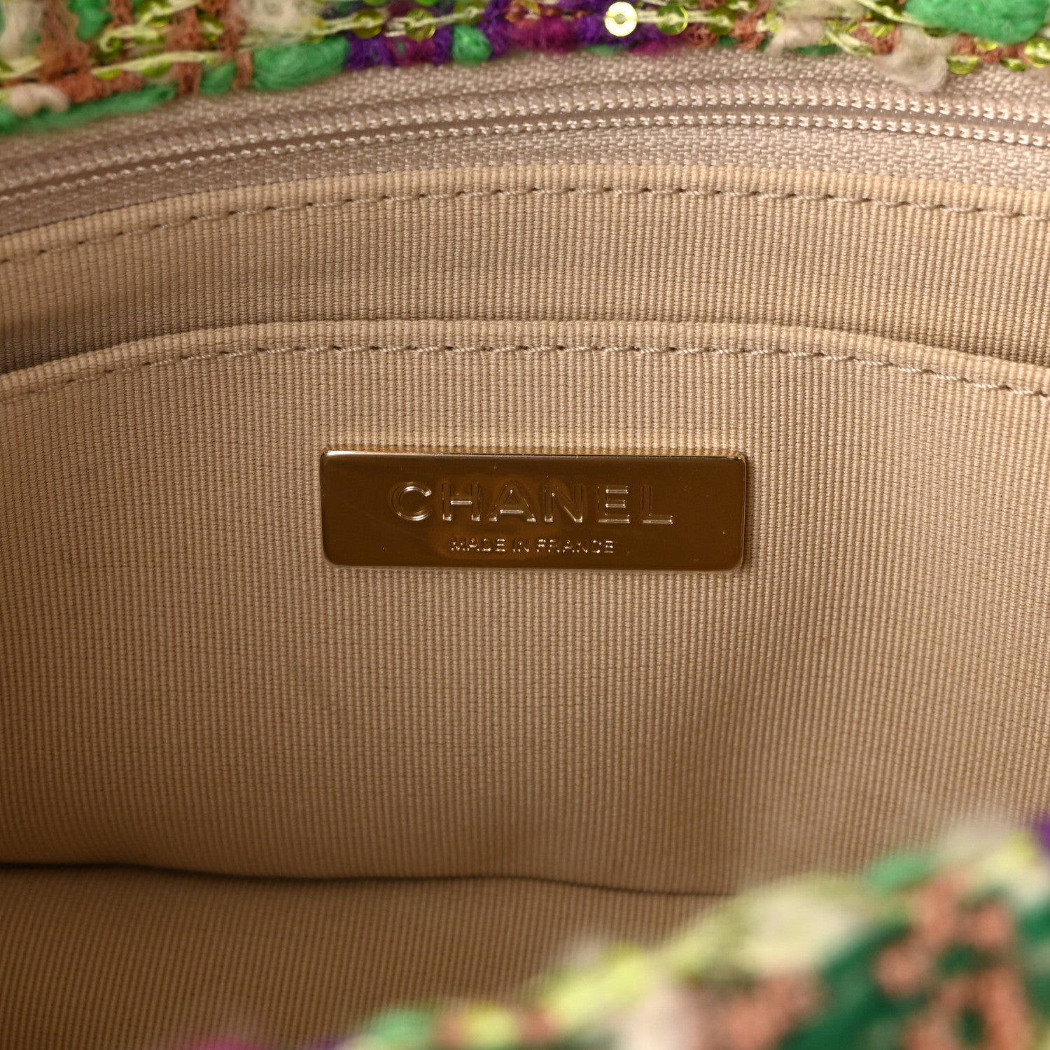 Tweed Shearling Large Flap Bag Green Purple Ecru Brown