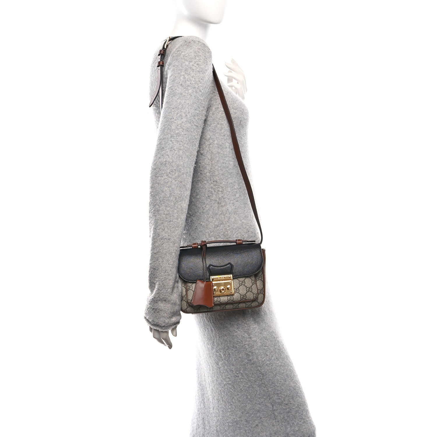GG Supreme Monogram New Sakai Lux Calfskin Mini Padlock Flap Pocket Shoulder Bag Beige Ebony Black Cuir