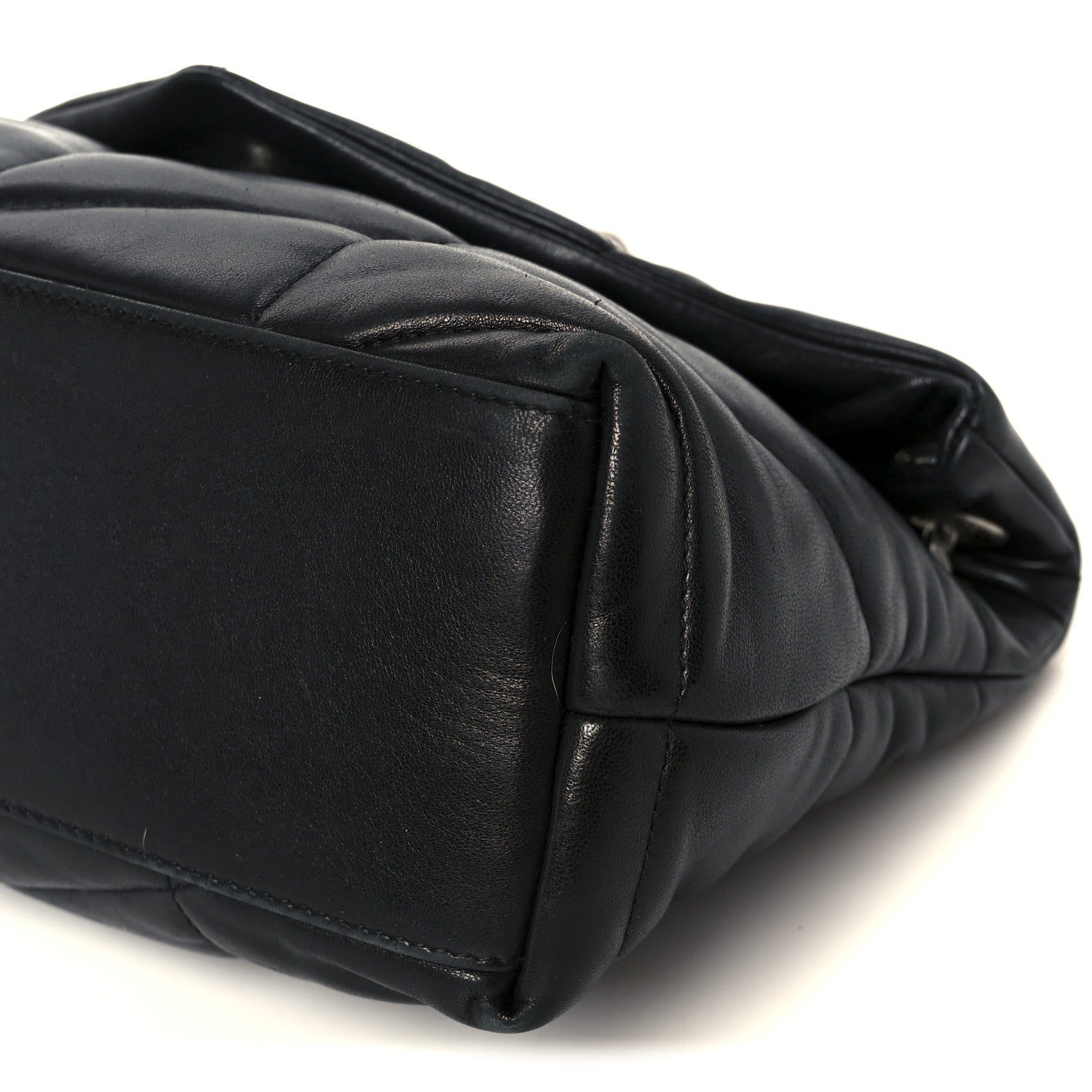 Lambskin Quilted Small Loulou Puffer Monogram Chain Satchel Black