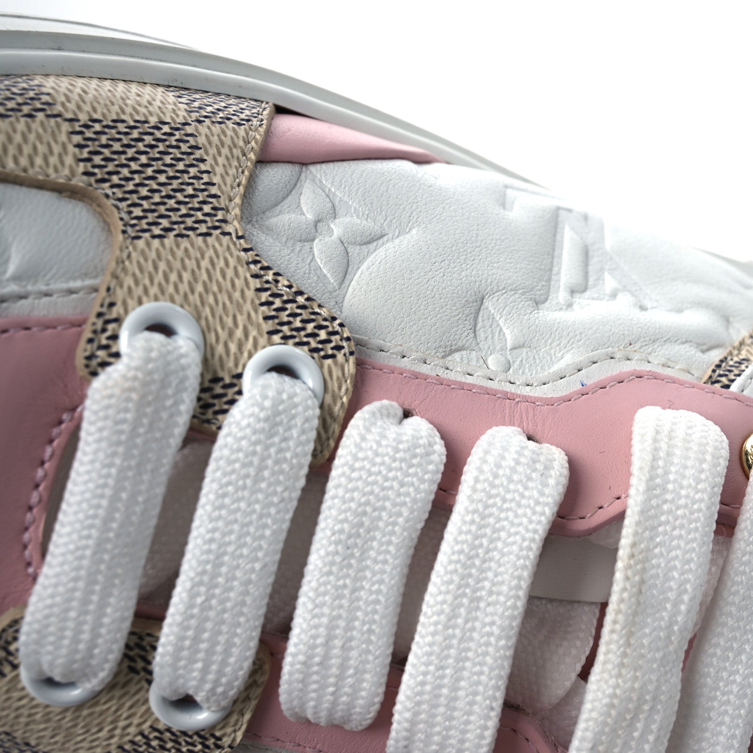 Monogram Embossed Calfskin Damier Azur Time Out Sneakers 36 Rose Clair Pink