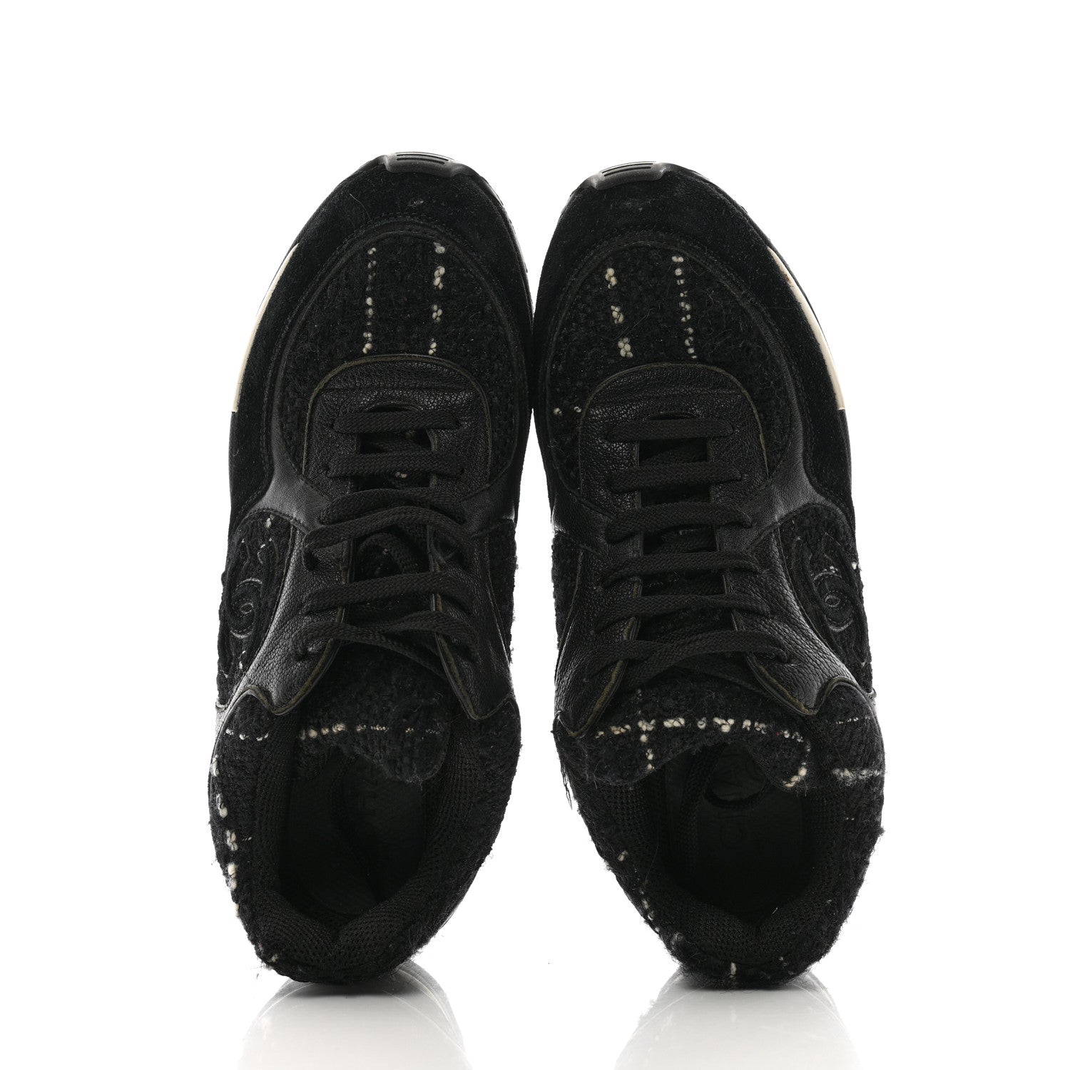 Tweed Suede Goatskin CC Sneakers 38 Black White
