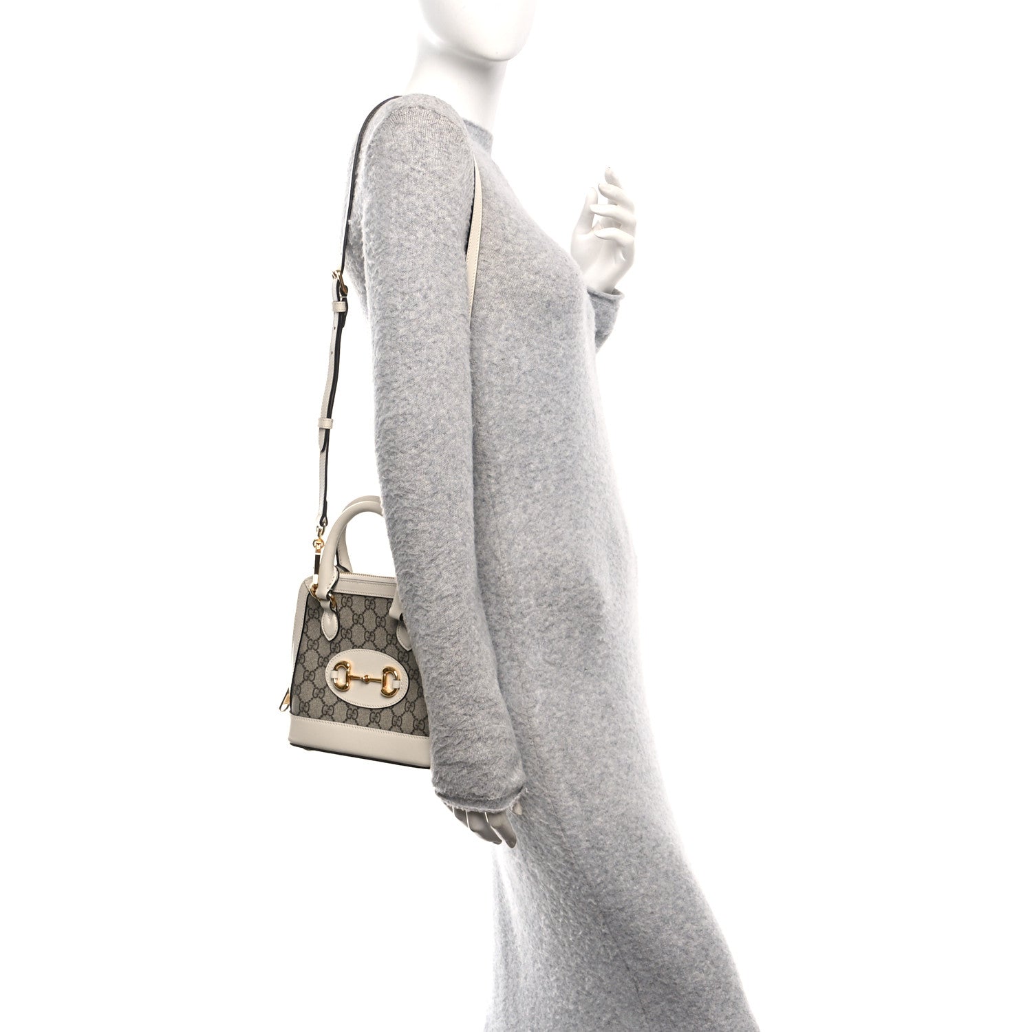 GG Supreme Monogram Azalea Calfskin Mini Horsebit 1955 Top Handle Bag Beige Ebony Mystic White