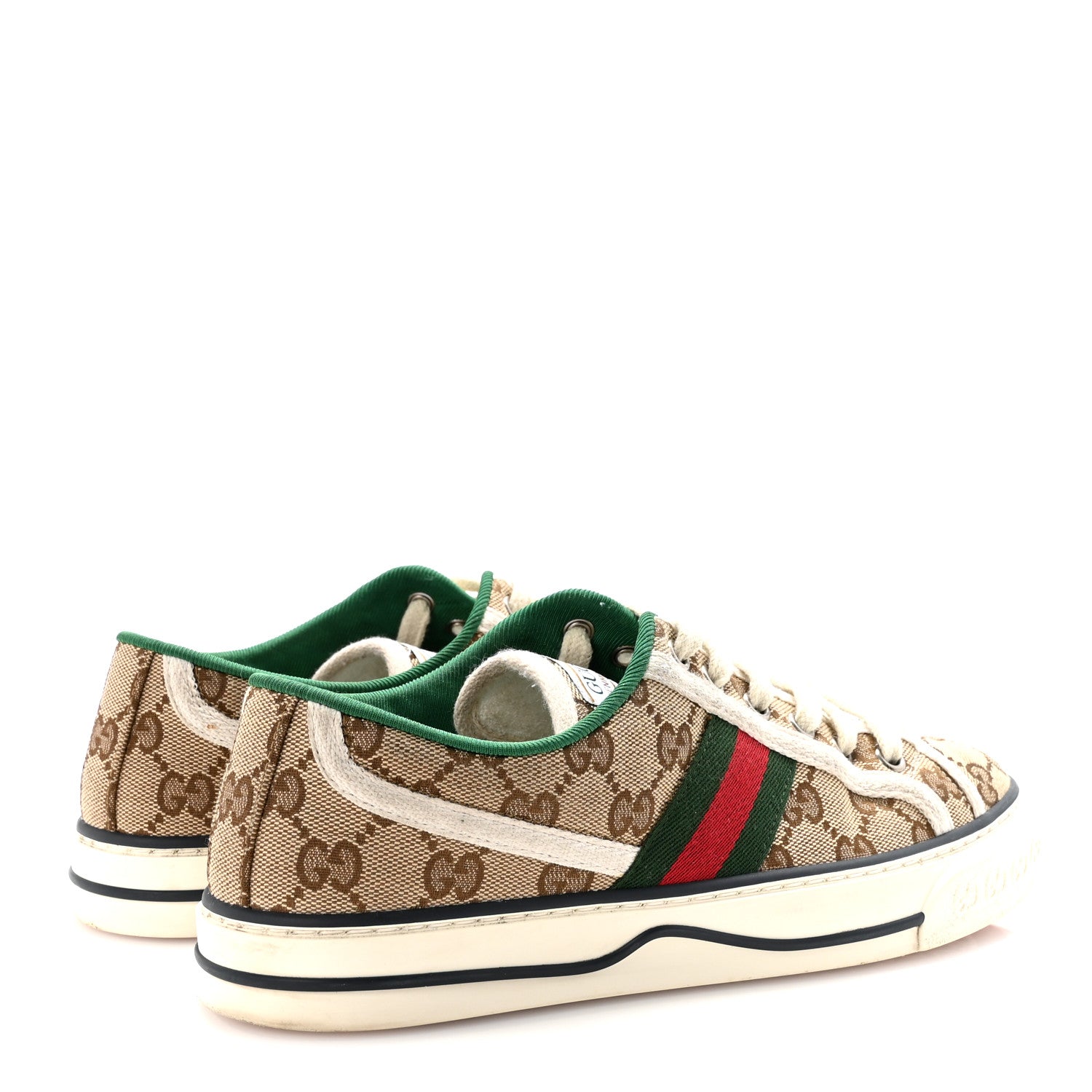 GG Monogram Web Womens 1977 Tennis Sneakers 38 Beige Ebony Mystic White