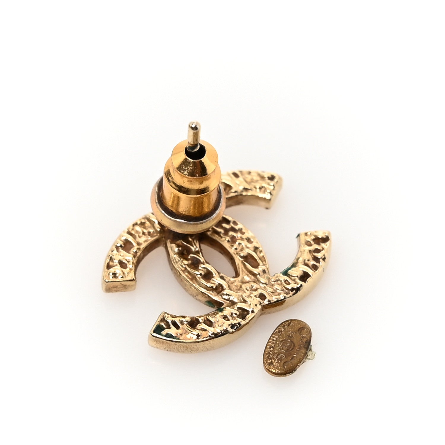 Metal Textured CC Earrings Gold