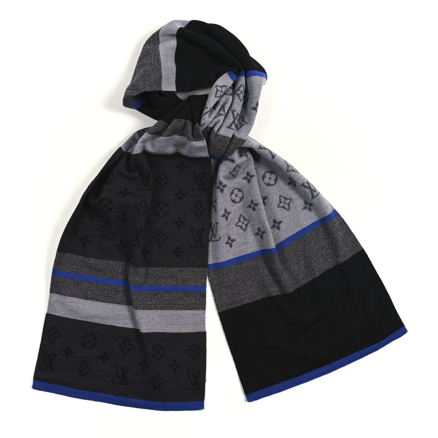 Wool Monogram Color Block Scarf Black