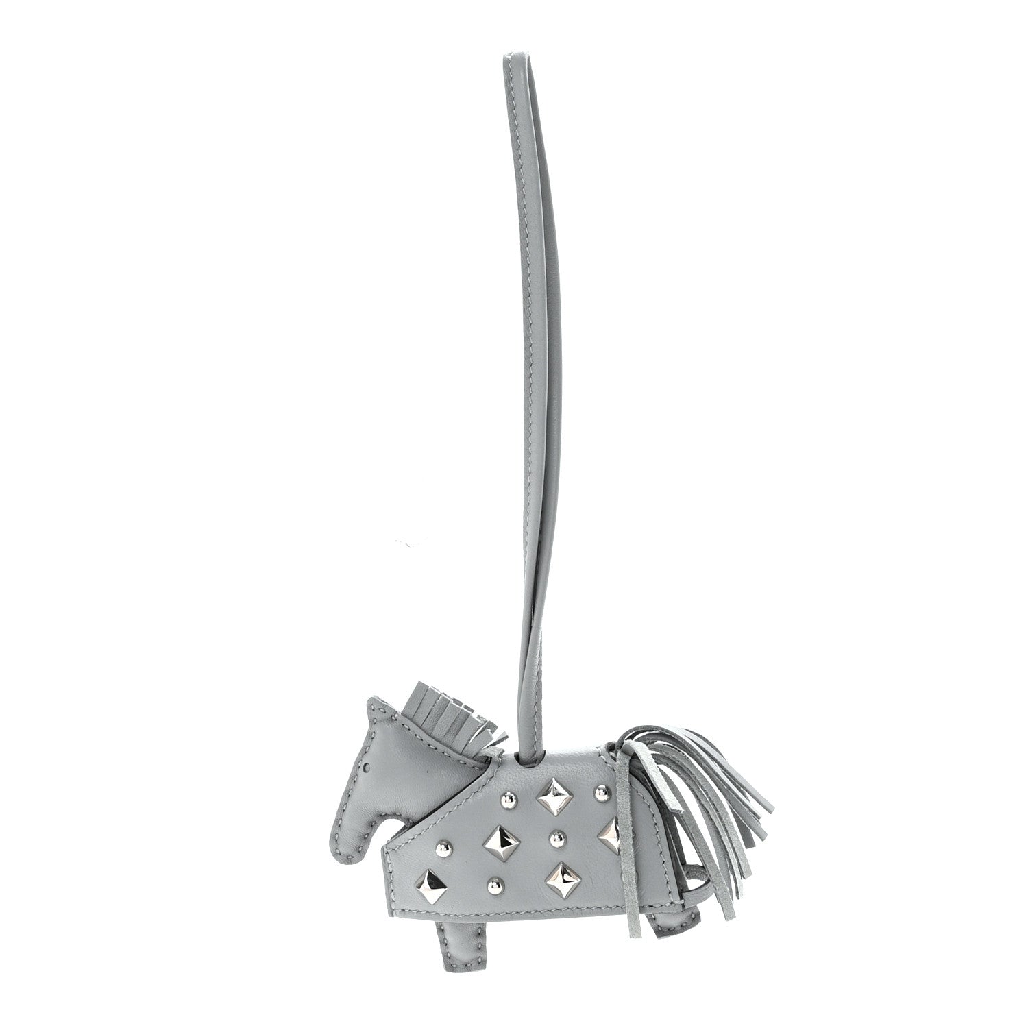 Milo Lambskin Studded Grigri Rodeo Robeo Rock Horse Bag Charm PM Gris Pantin