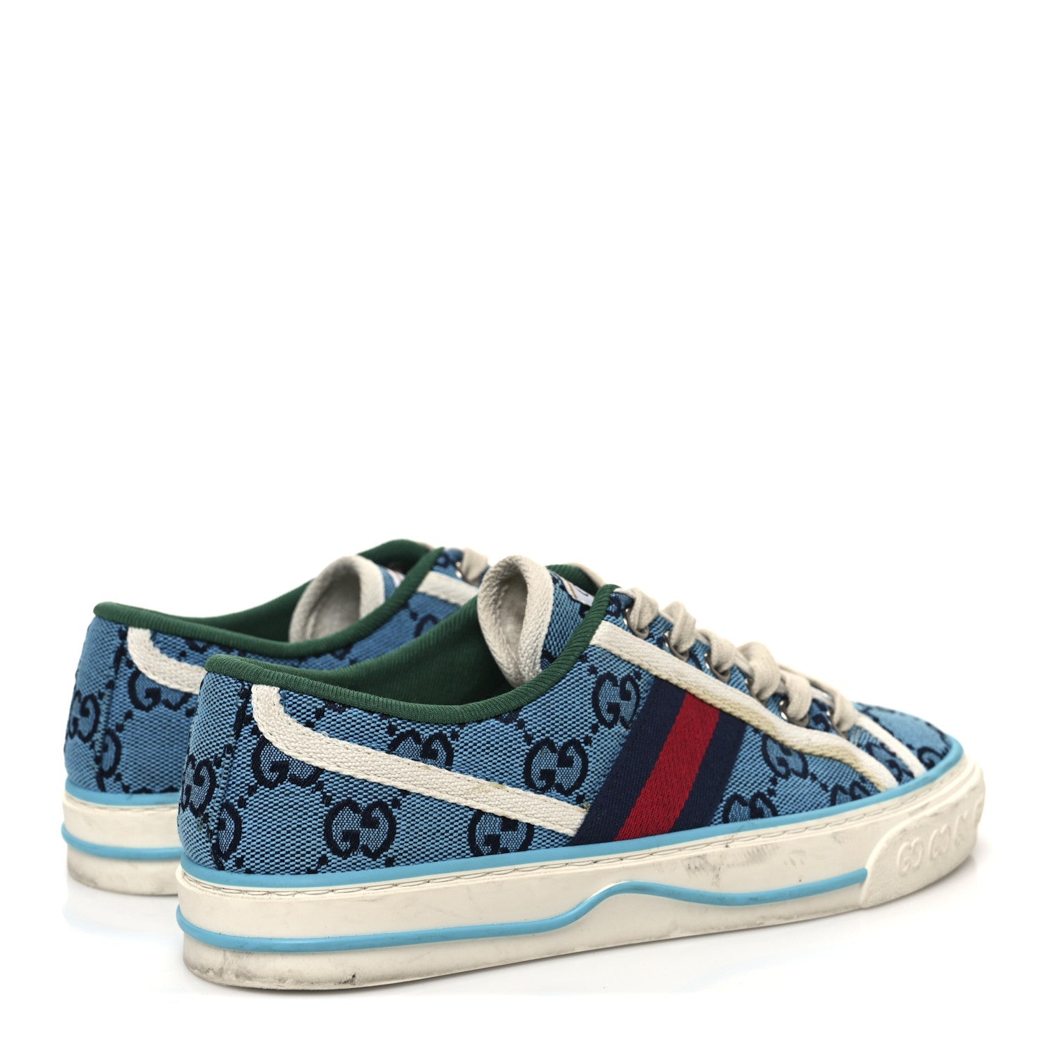 GG Monogram Multicolor Web Womens 1977 Tennis Sneakers 35 Light Blue Mystic White