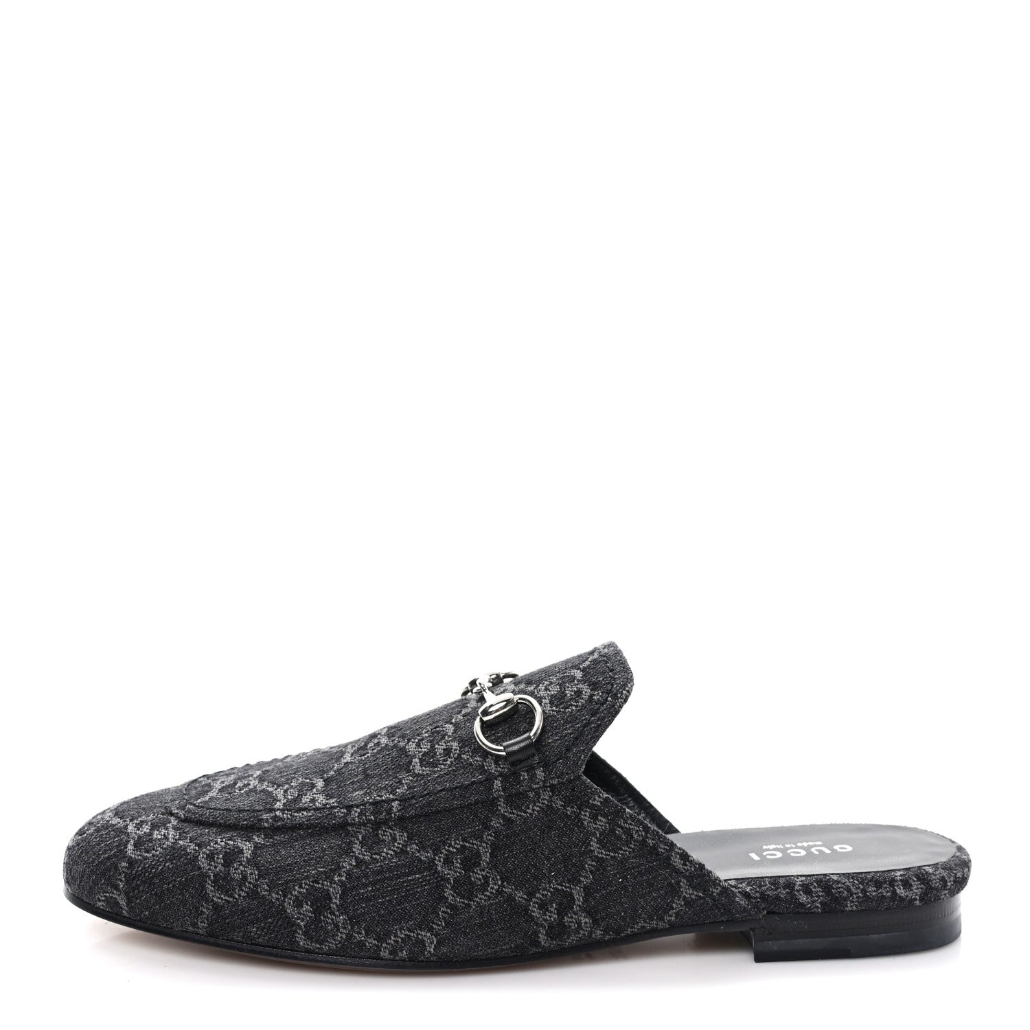 New Denim GG Malaga Kid Womens Princetown Slippers 37.5 Grey Black