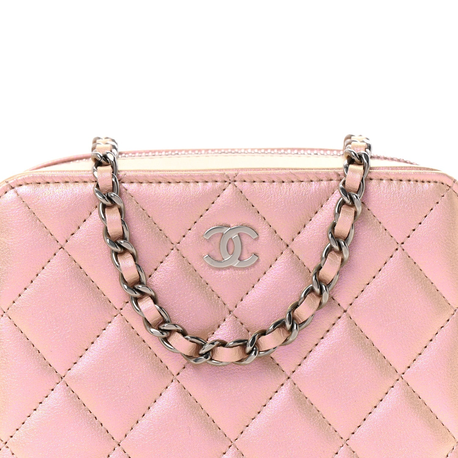 Iridescent Calfskin Quilted Camera Bag Pink