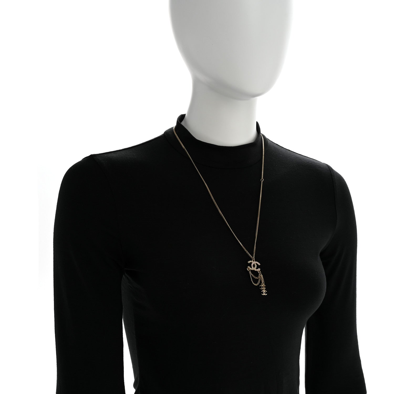 Pearl Crystal CC Chain Necklace Gold Pink