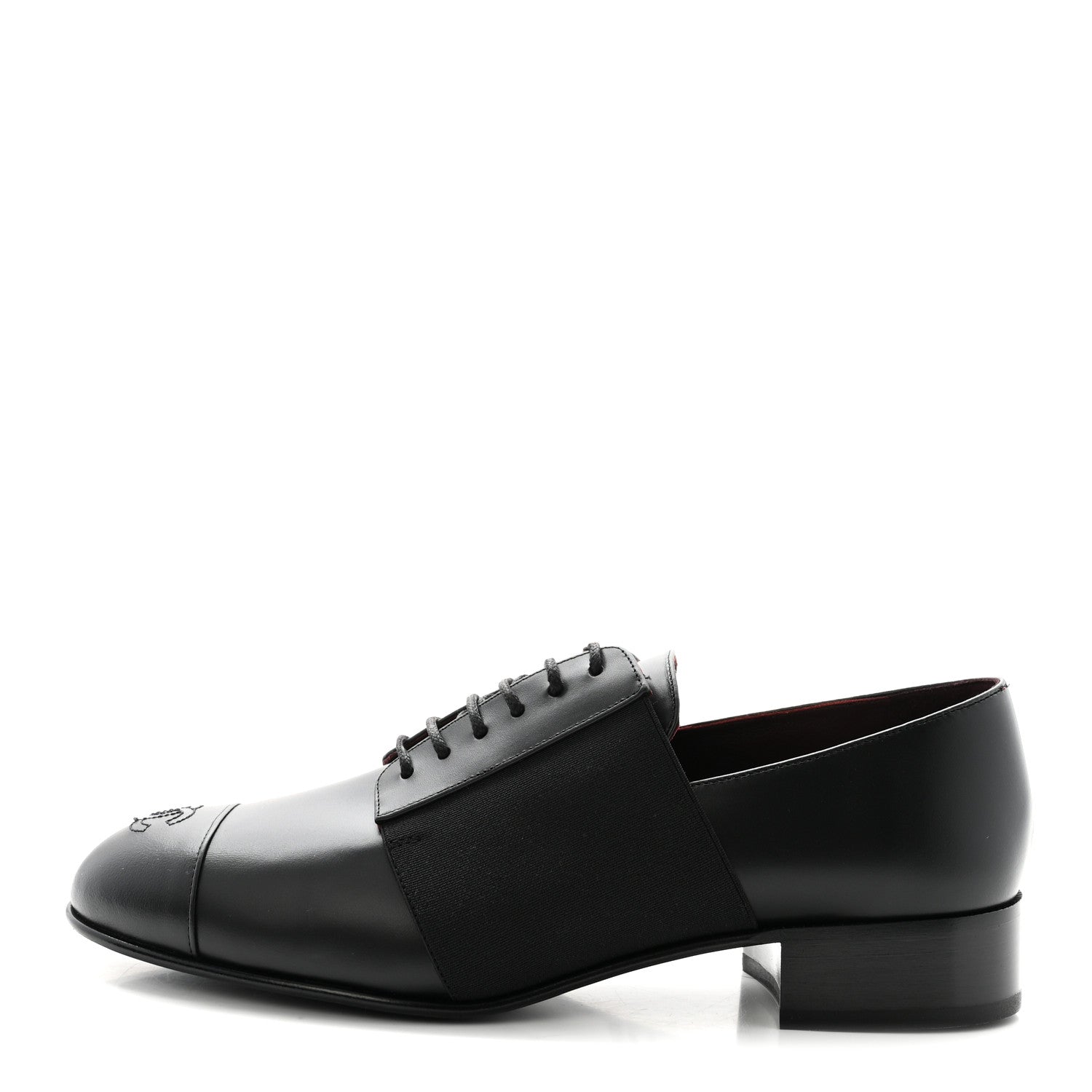 Calfskin Elastic Lace Up Cap Toe CC Loafers 40 Black