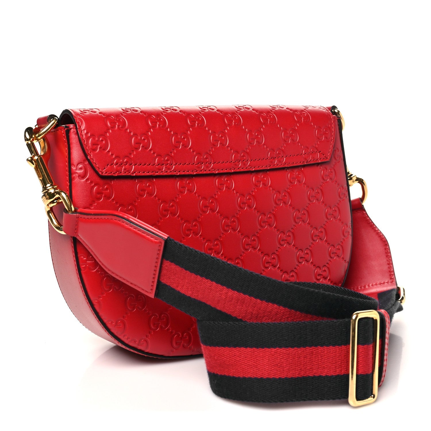 Guccissima Web Medium Padlock Messenger Shoulder Bag Hibiscus Red