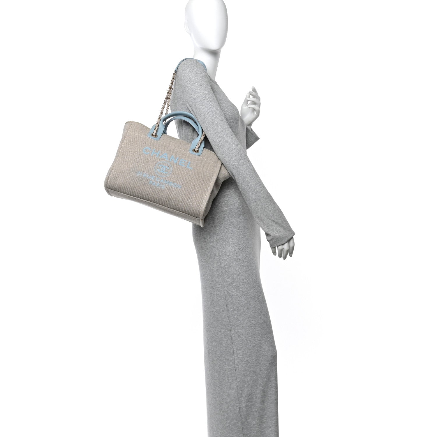 Mixed Fibers Calfskin Small Deauville Tote Grey Light Blue