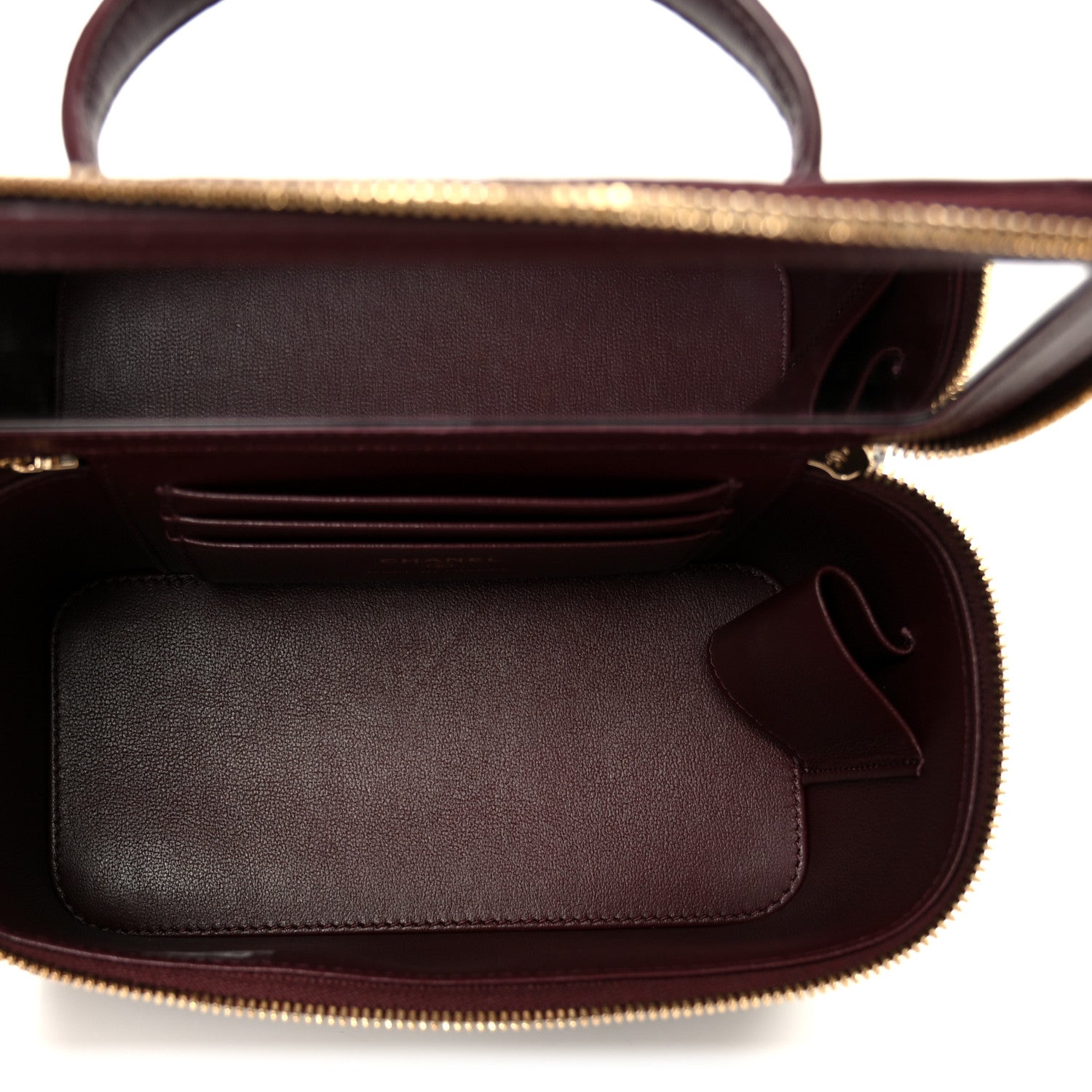Lambskin Quilted Small Top Handle Vanity Case With Chain Burgundy