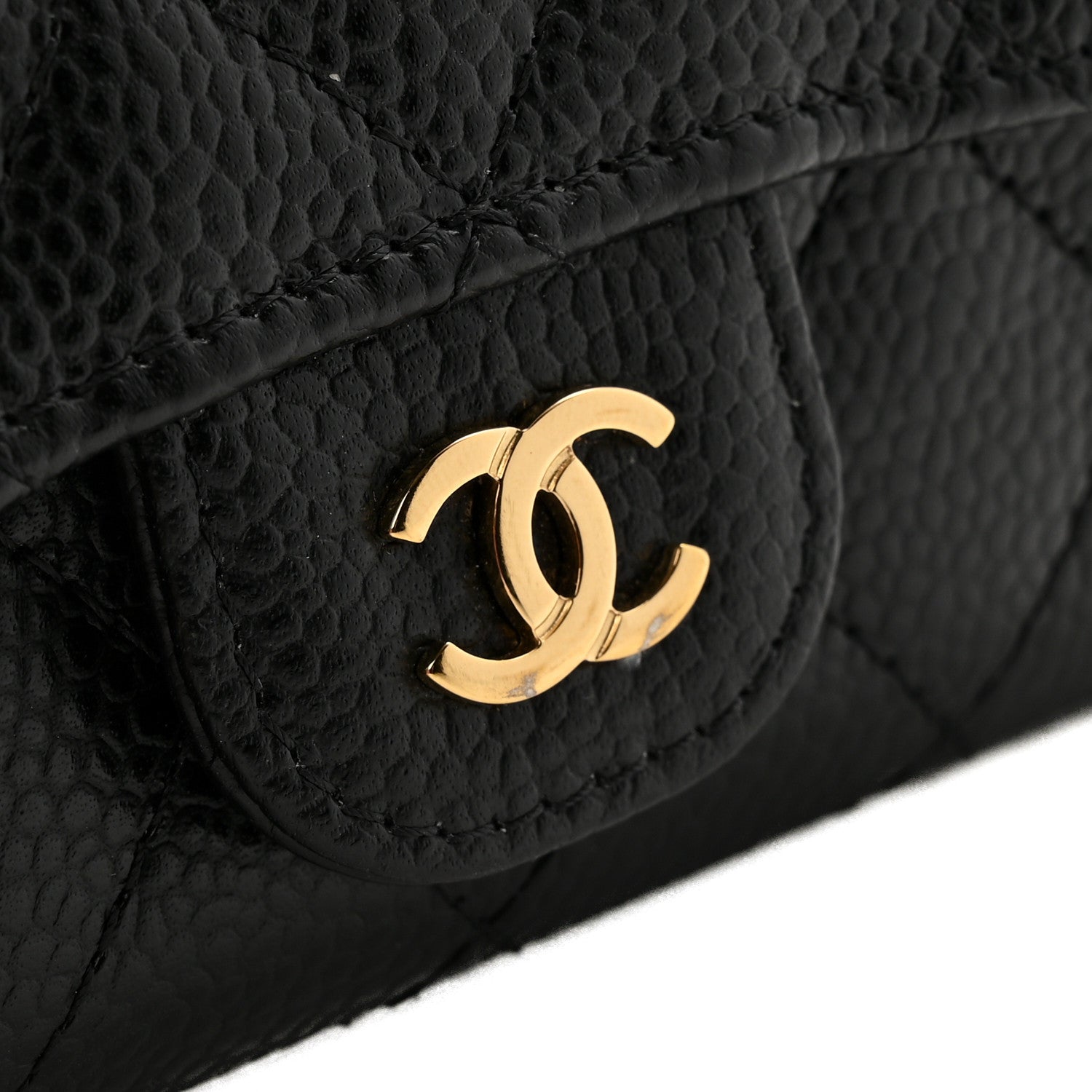Caviar Quilted Flap Card Holder Wallet Black