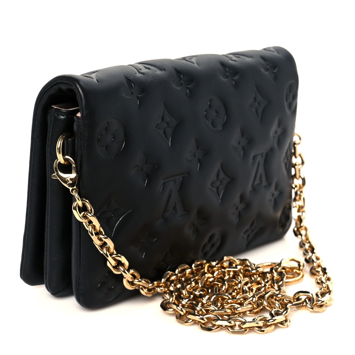 Lambskin Embossed Monogram Pochette Coussin Black