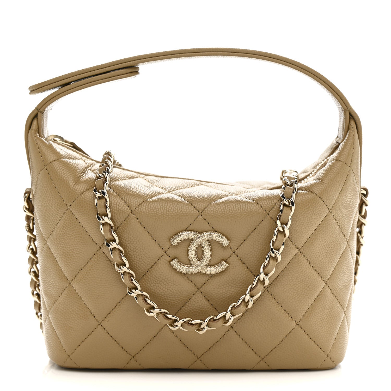 Caviar Quilted Hobo Dark Beige