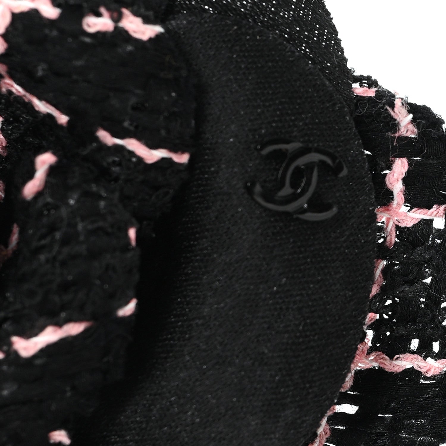 Tweed Camellia Pin Brooch Black Pink