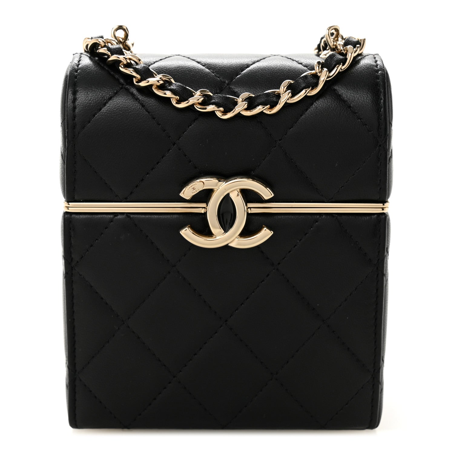 Lambskin Quilted Small Box With Chain Black