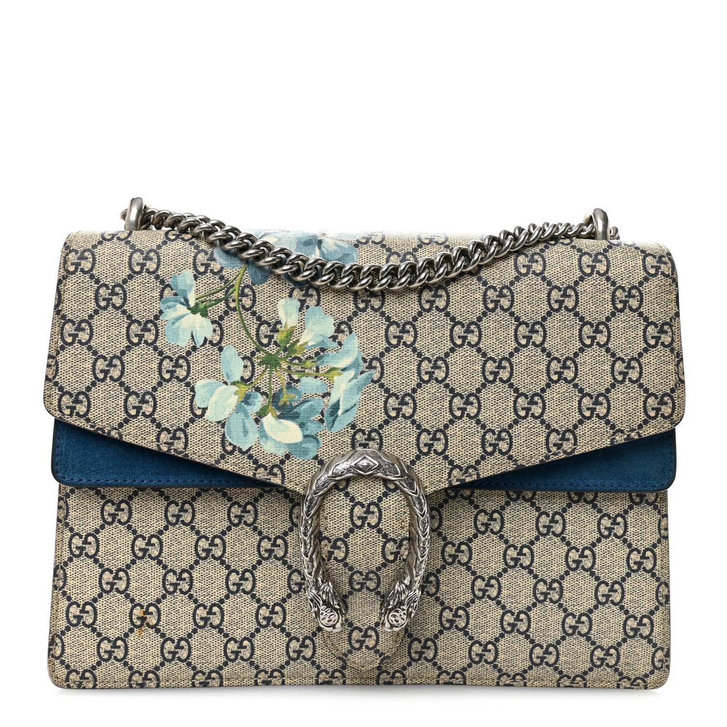 GG Supreme Monogram Blooms Medium Dionysus Shoulder Bag Beige Navy Vintage Blue