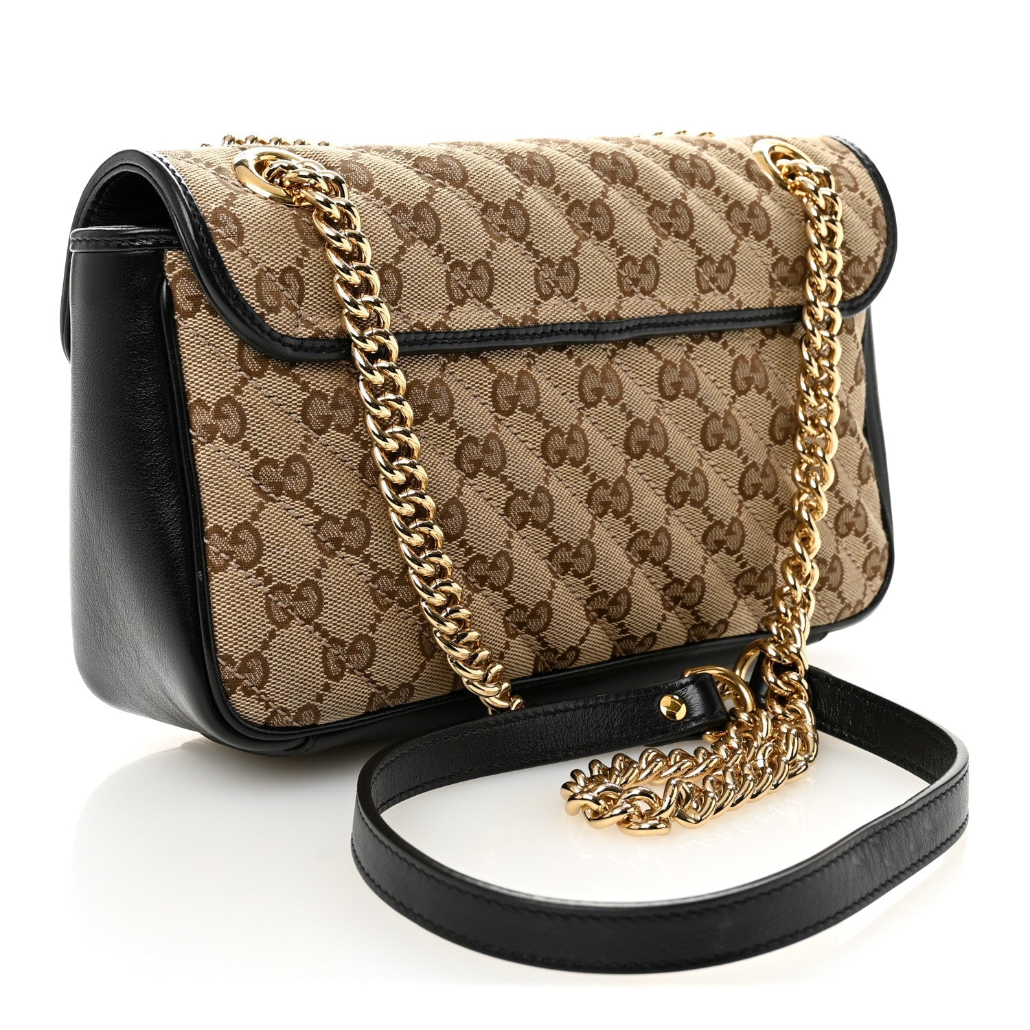 Monogram Matelasse Diagonal Small GG Marmont Shoulder Bag Beige Black
