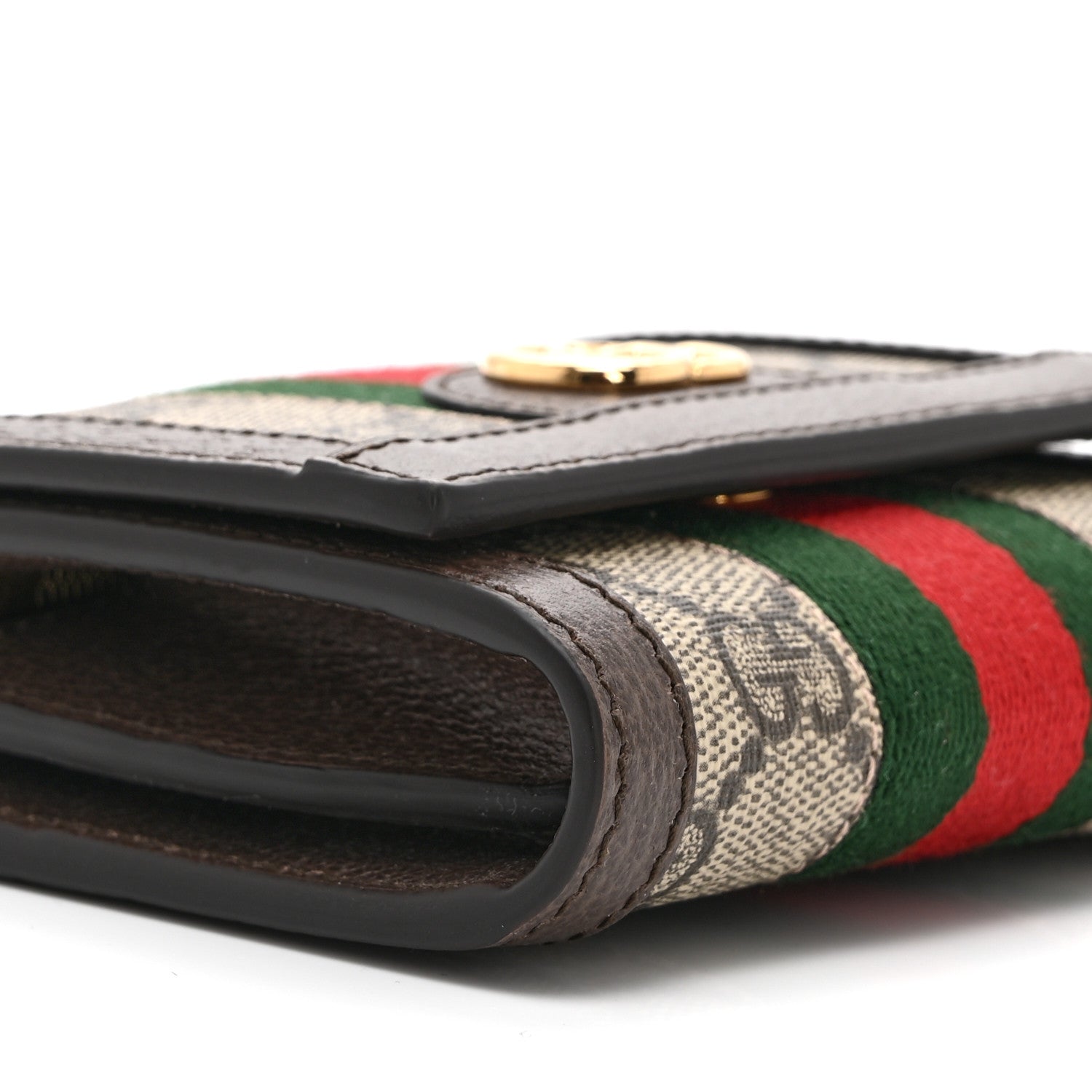 GG Supreme Monogram Textured Calfskin Web Ophidia Card Case Wallet Beige Ebony New Acero