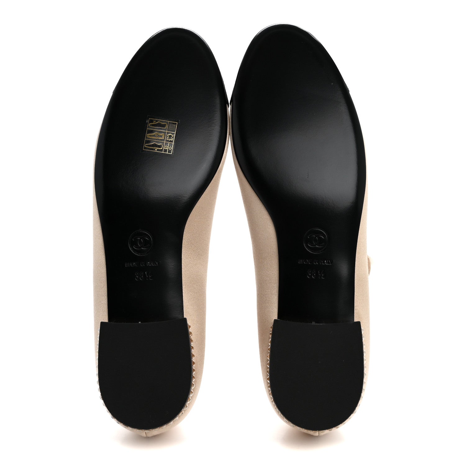 Strass Satin Grosgrain Mary Jane Flats 38.5 Beige Black