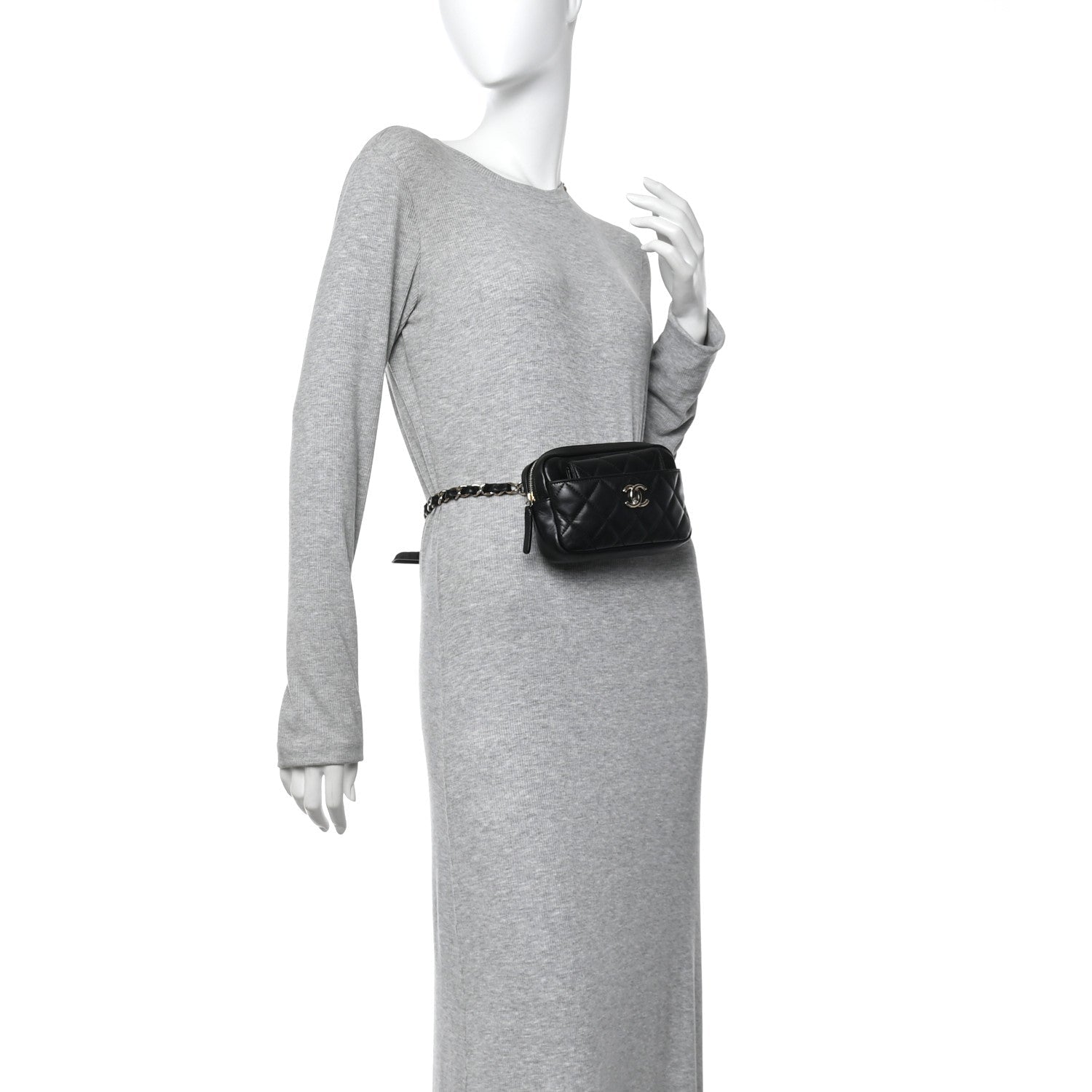 Lambskin Quilted Waist Bag With Pouch Black