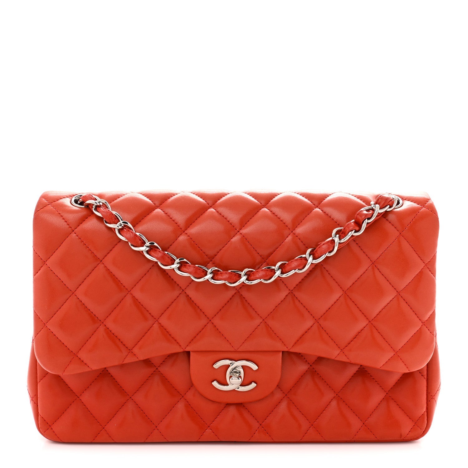Lambskin Quilted Jumbo Double Flap Red