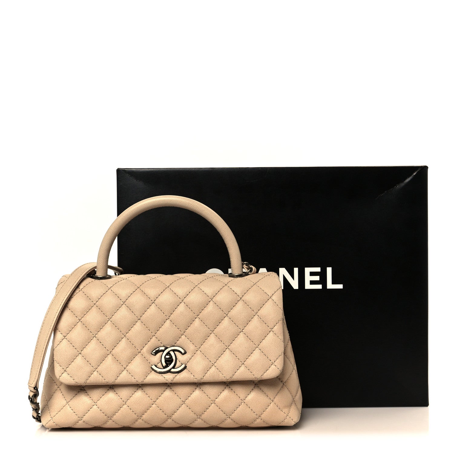 Caviar Quilted Small Coco Handle Flap Light Beige