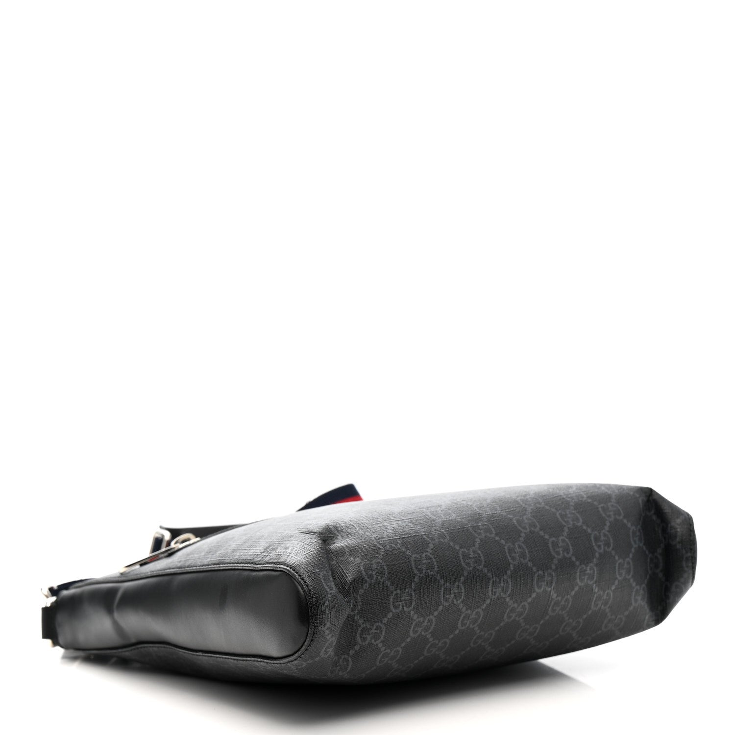 GG Supreme Monogram Appia Calfskin Web Flat Messenger Bag Black Grey