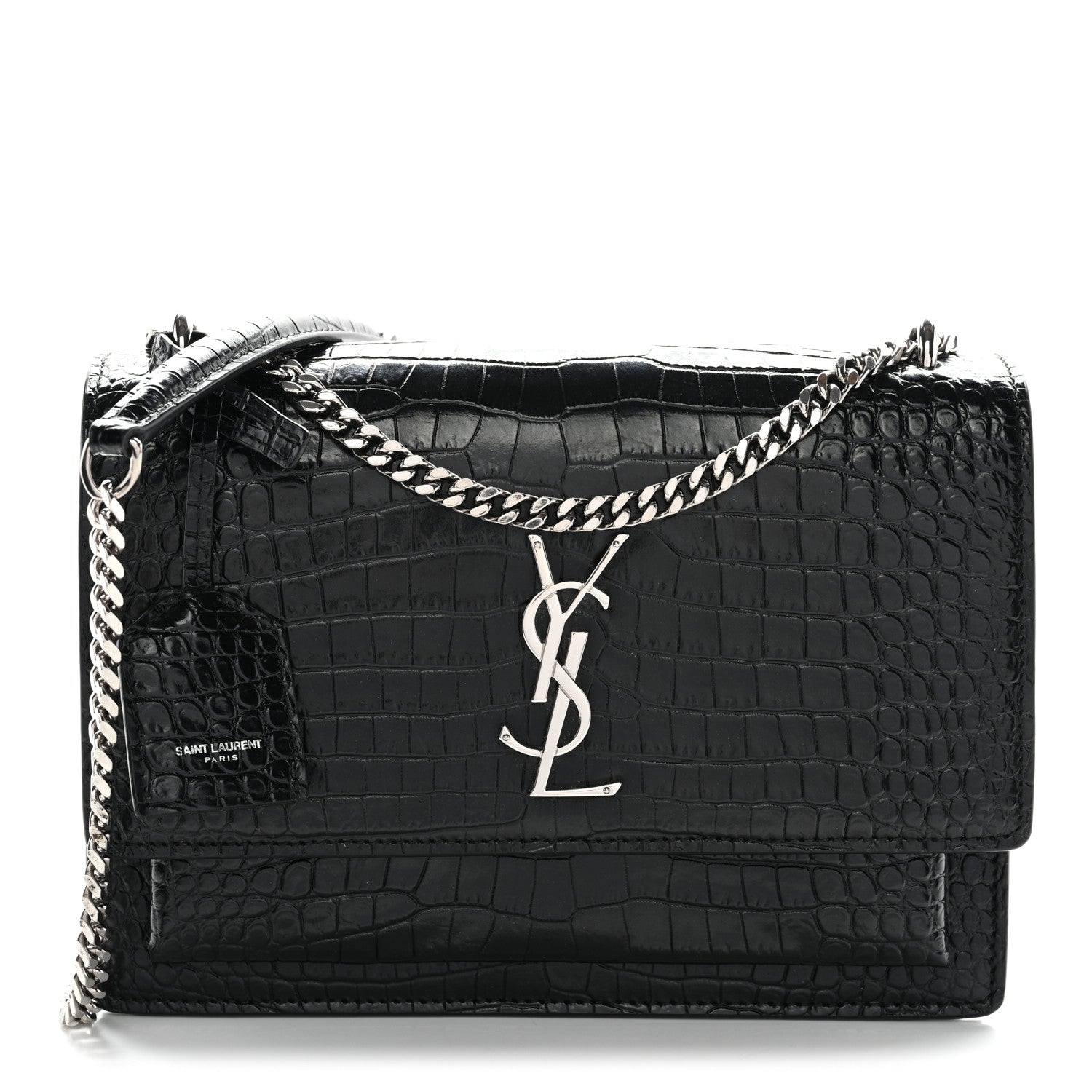 Calfskin Crocodile Embossed Medium Monogram Sunset Black