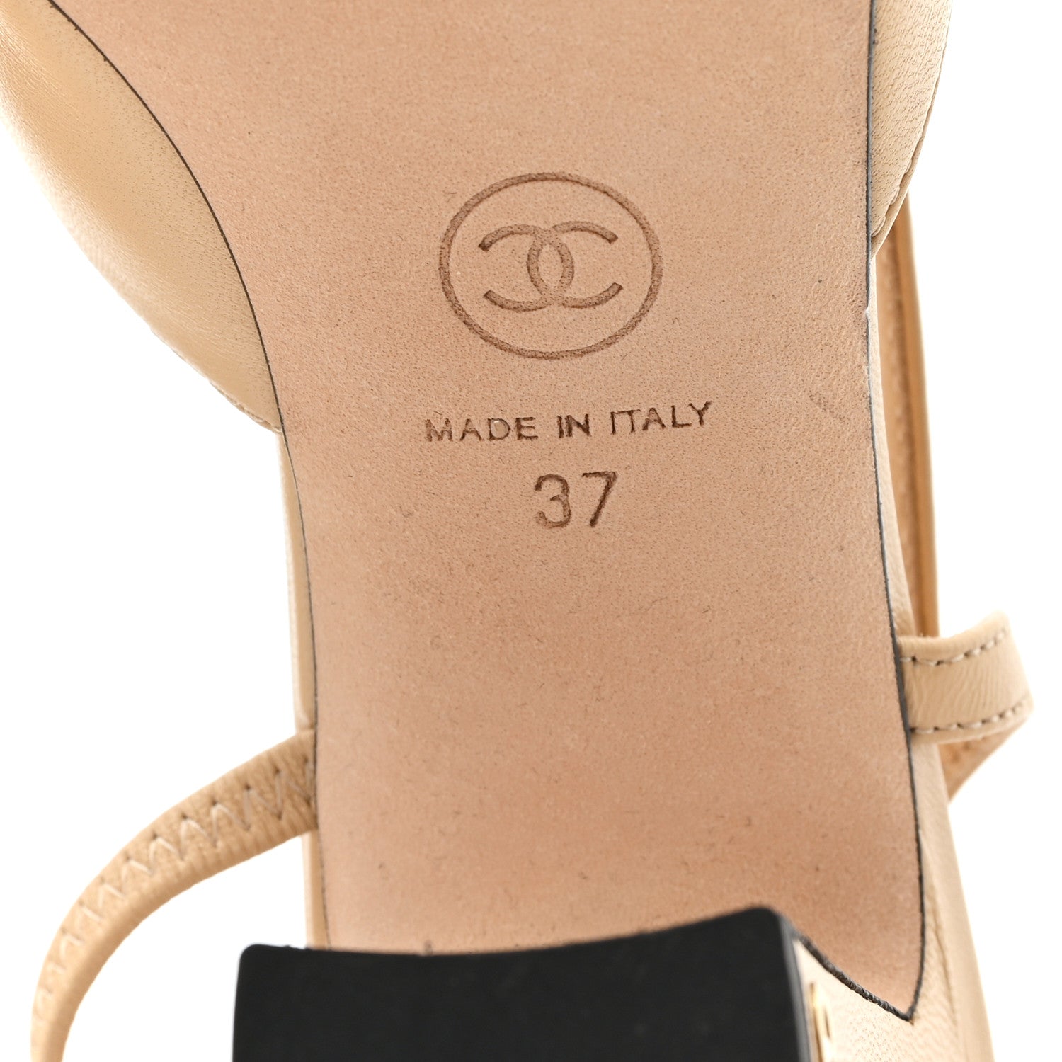 Goatskin Grosgrain Cap Toe CC Slingback Pumps 37 Beige Black