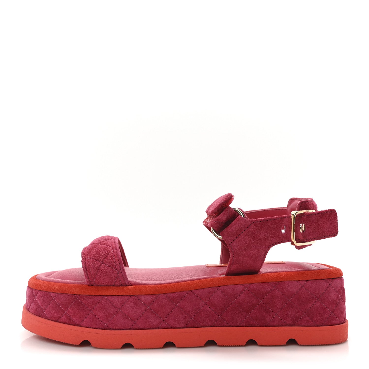 Suede Quilted Platform Sandals 37.5 Red Light Red