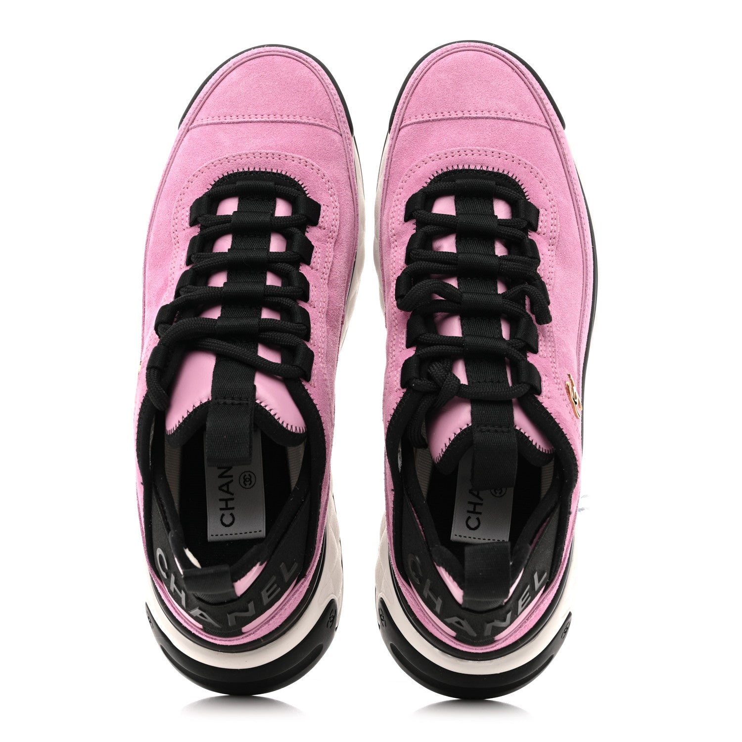 Suede Calfskin Nylon Grosgrain CC Sneakers 39 Dark Pink