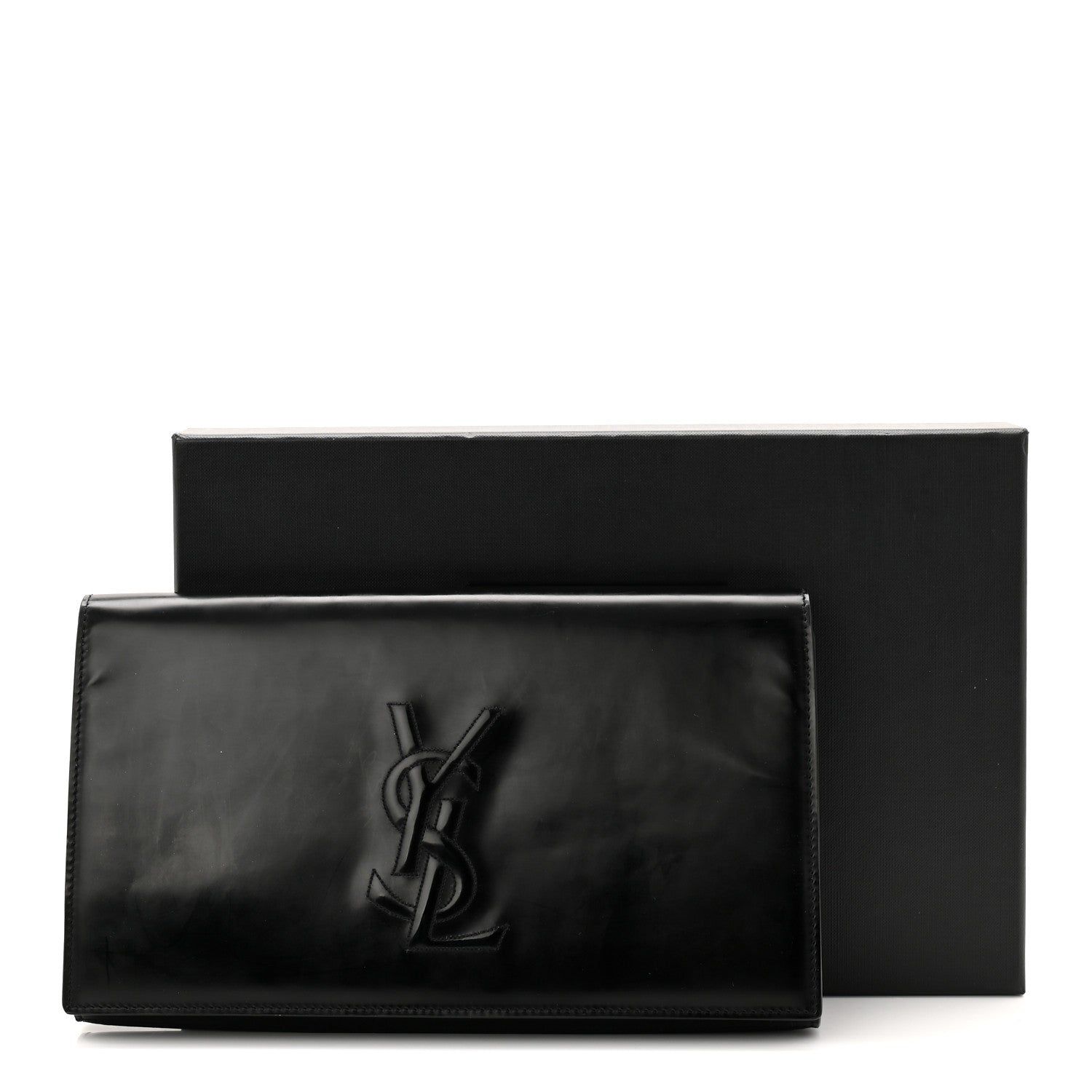 Patent Calfskin Monogram Large Belle De Jour Clutch Black