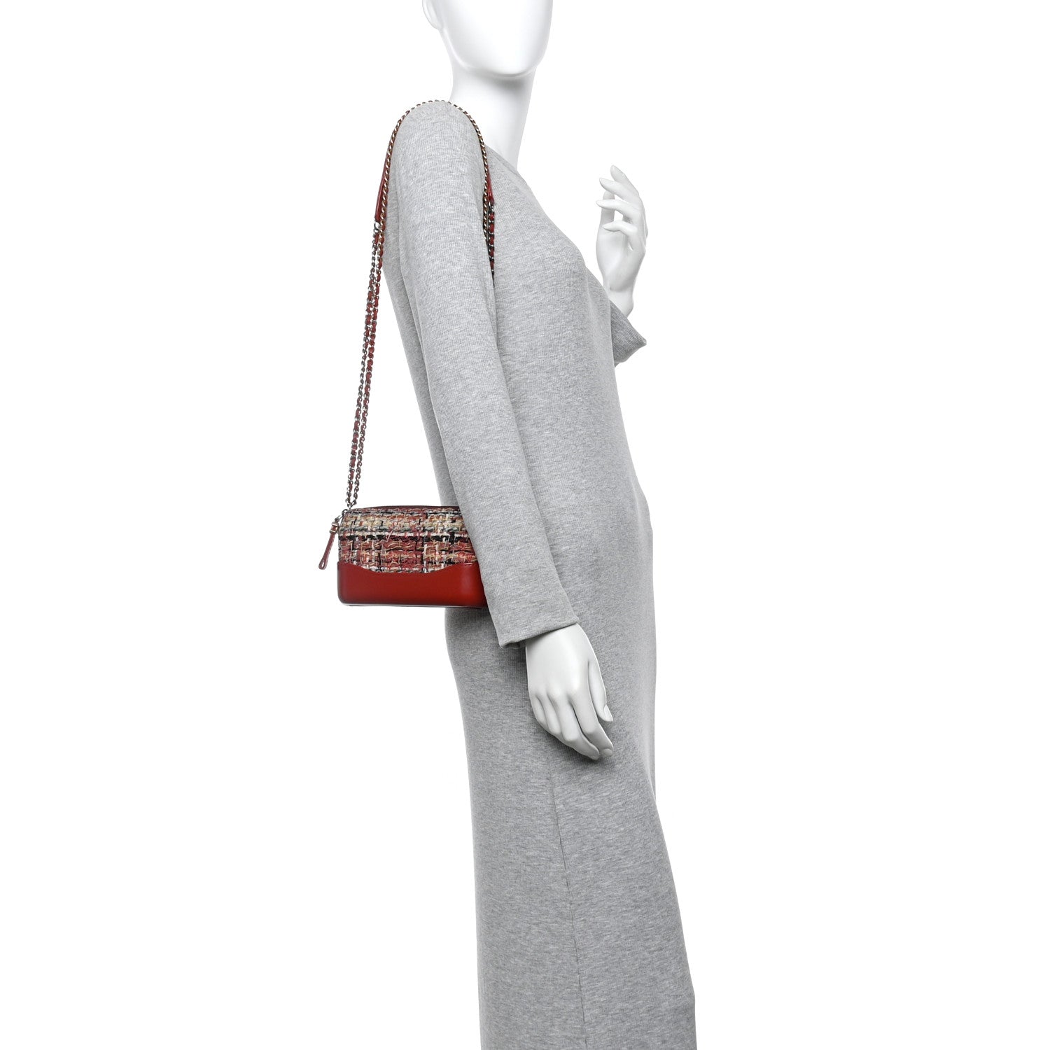 Tweed Calfskin Small Gabrielle Clutch With Chain Red