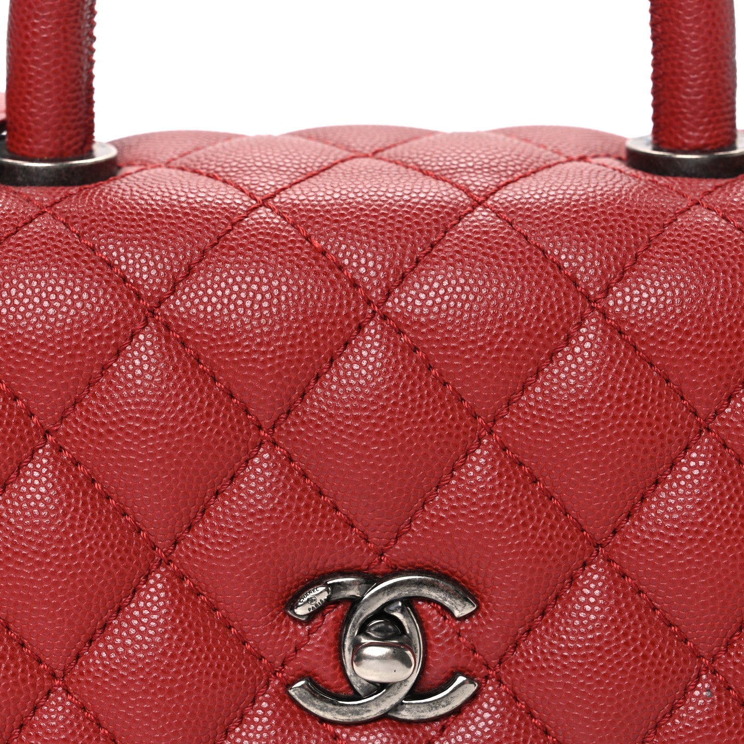 Caviar Quilted Mini Coco Handle Flap Red