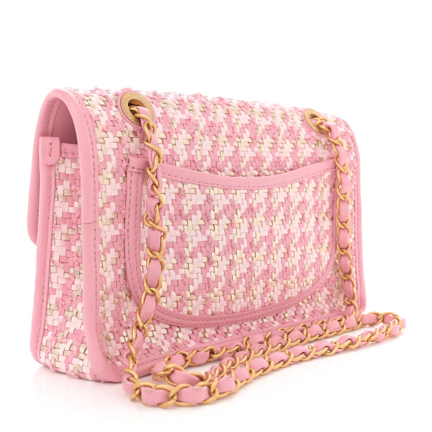 Metallic Lambskin Viscose Woven Flap Pink Gold