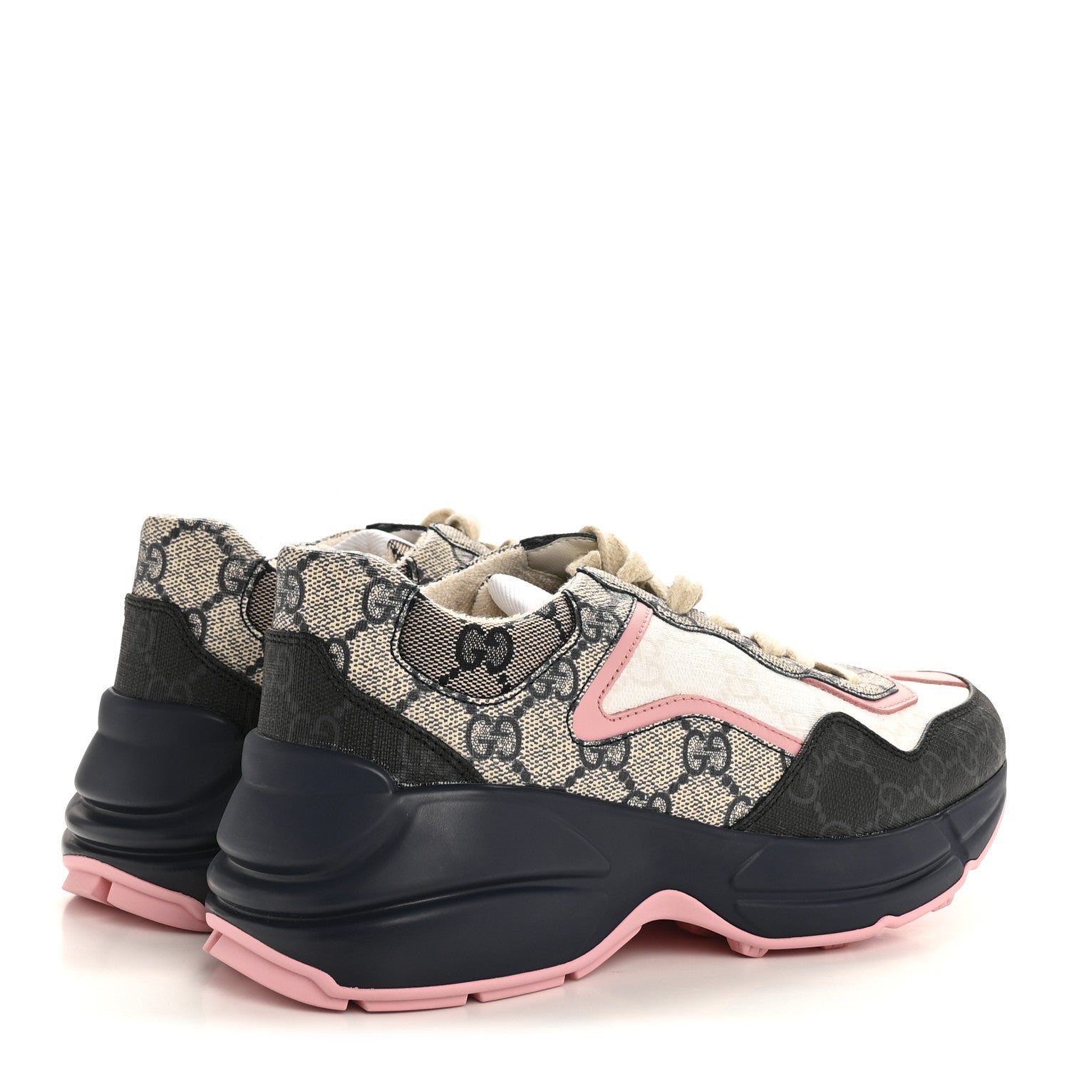 GG Supreme Monogram Mix Monogram Womens Rhyton Sneakers 35.5  Black Blue Wild Rose White Beige