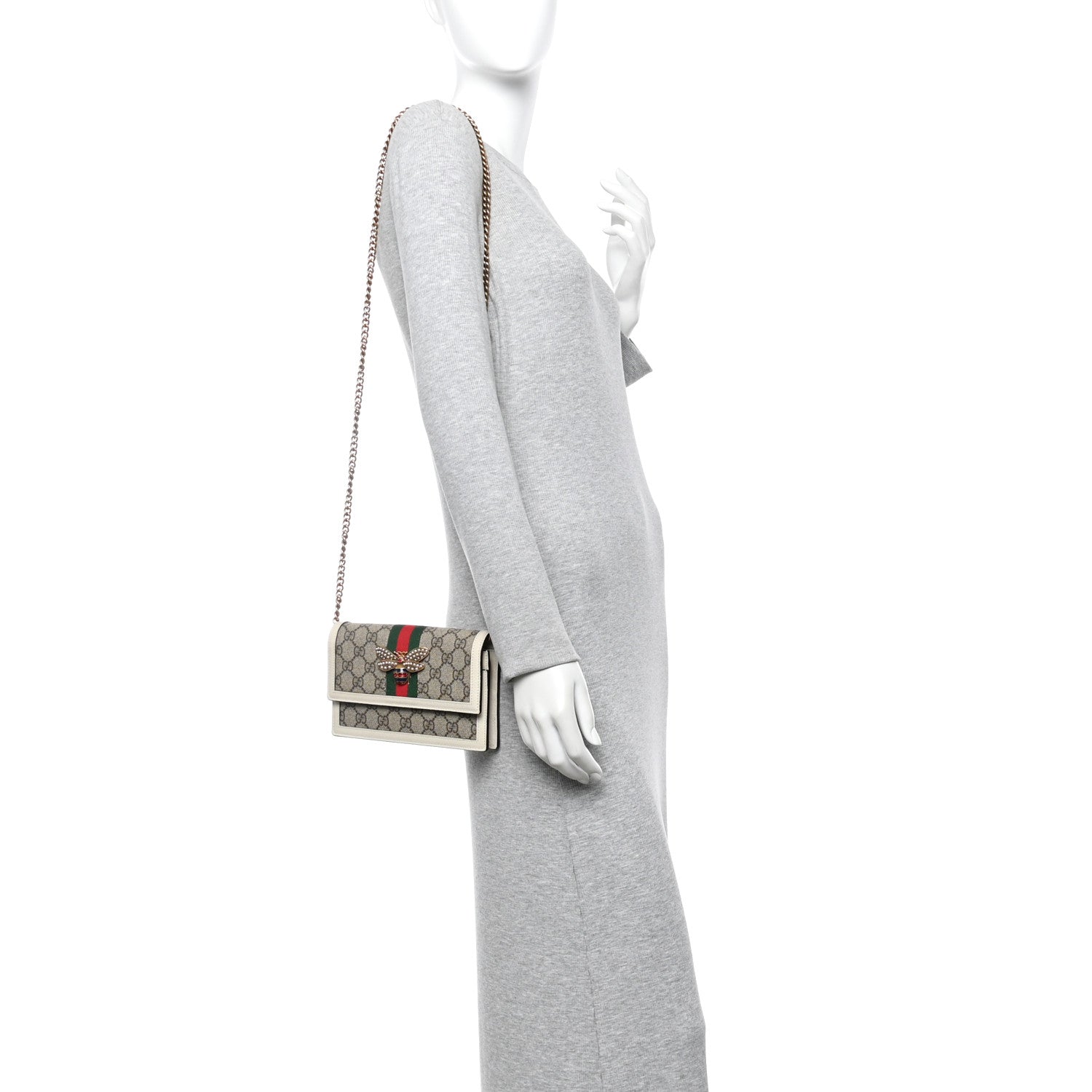 GG Supreme Monogram Web Queen Margaret Chain Wallet White