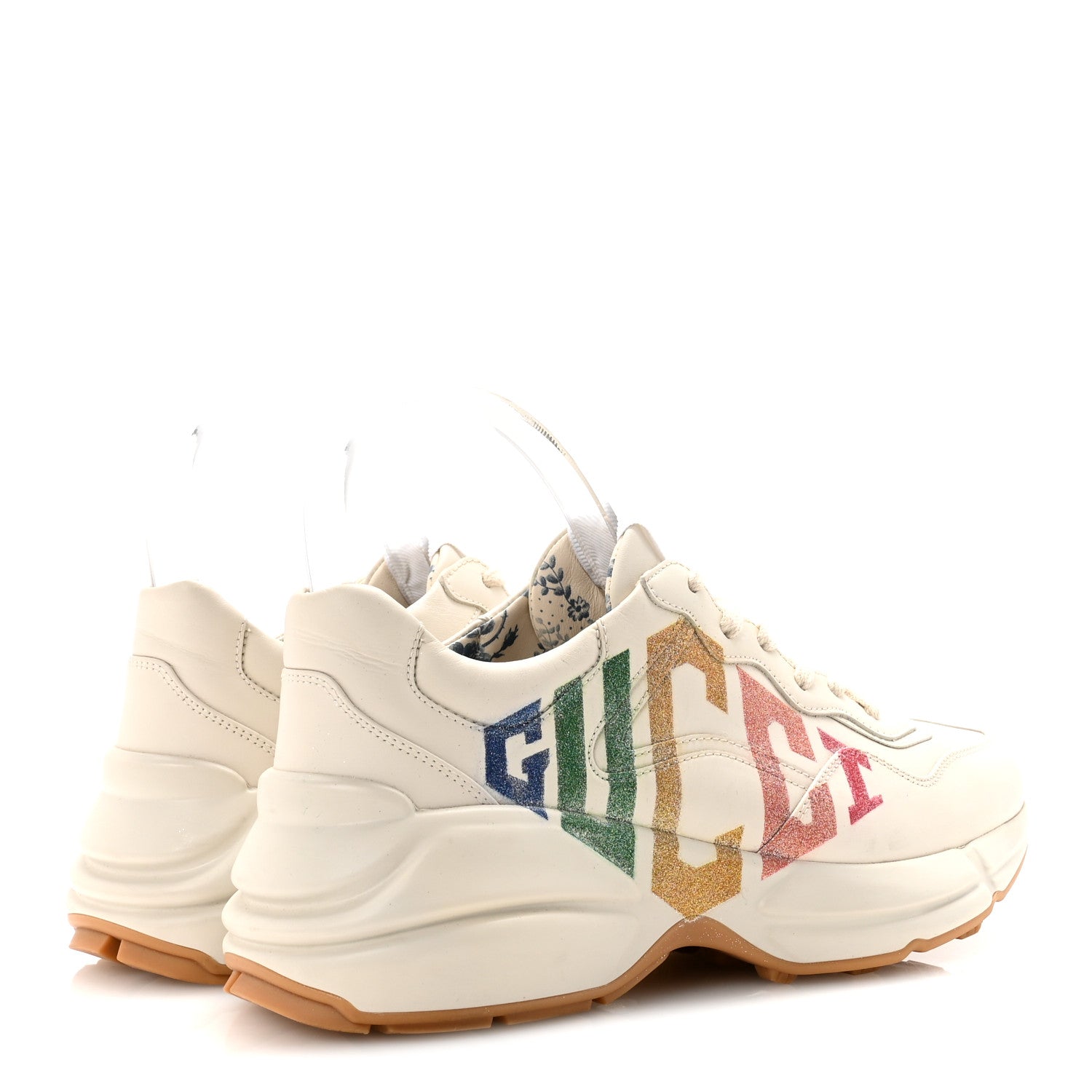 Calfskin Glitter Game Logo Womens Rhyton Sneakers 37.5 Mystic White