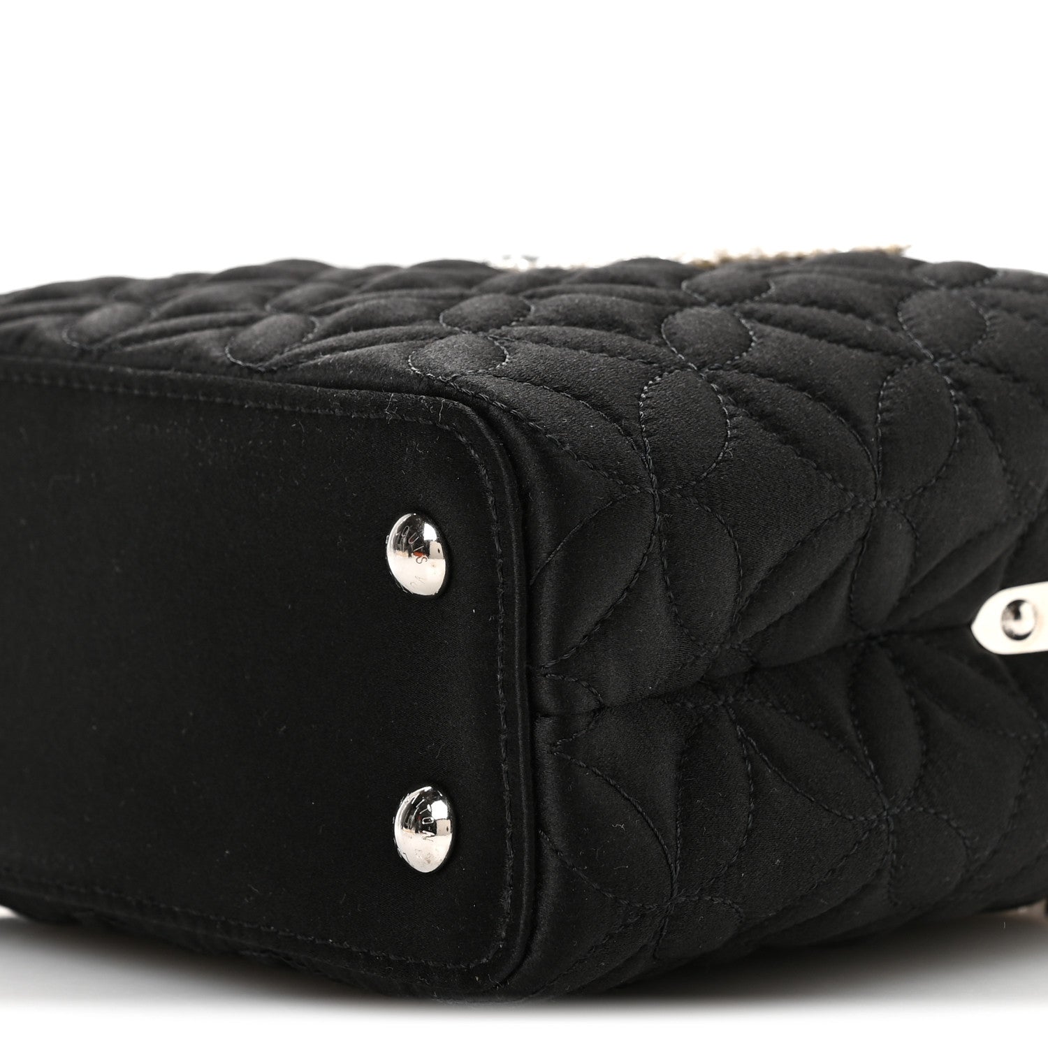 Satin Quilted Flower Crystal Mini Capucines Black