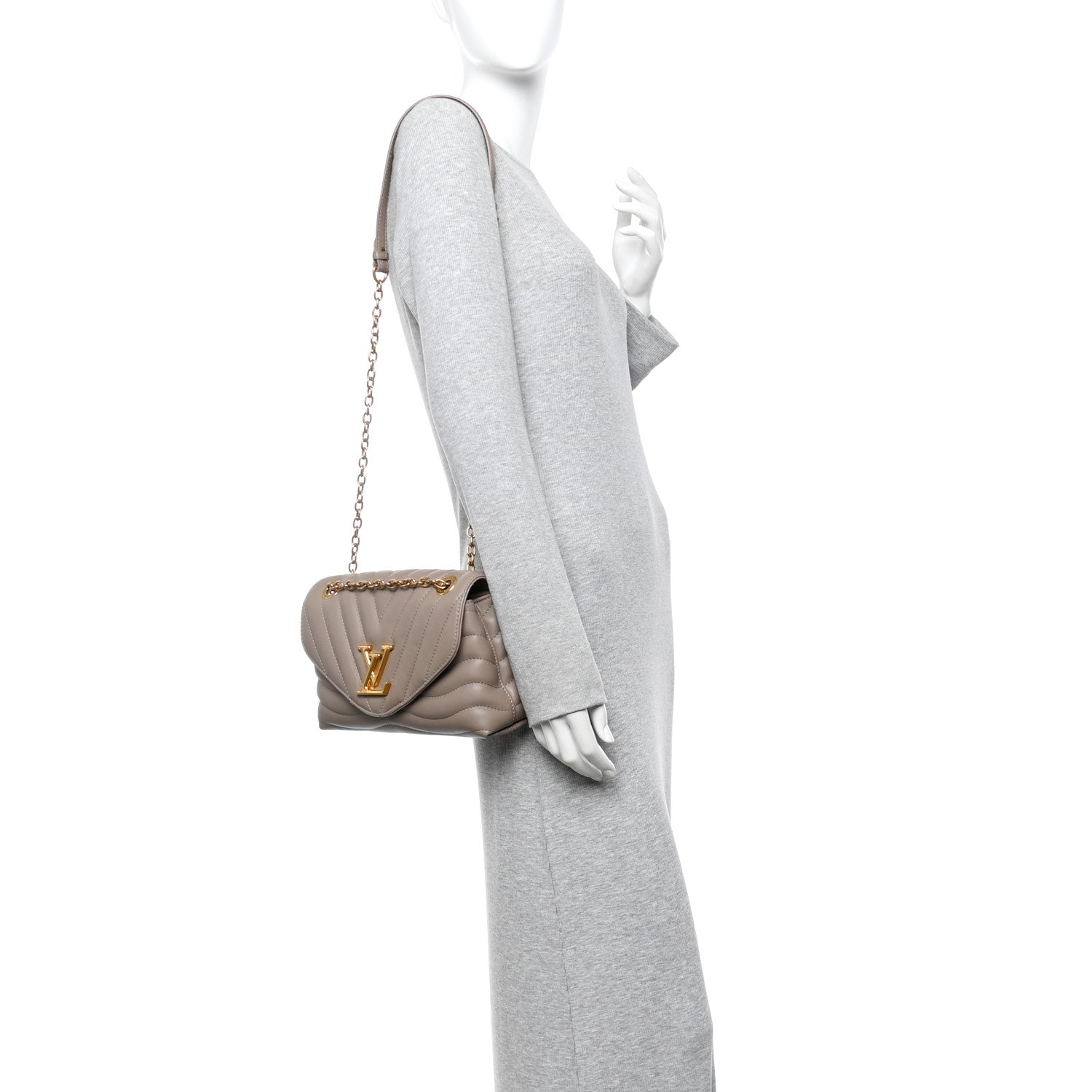 Calfskin LV New Wave Chain Bag Taupe