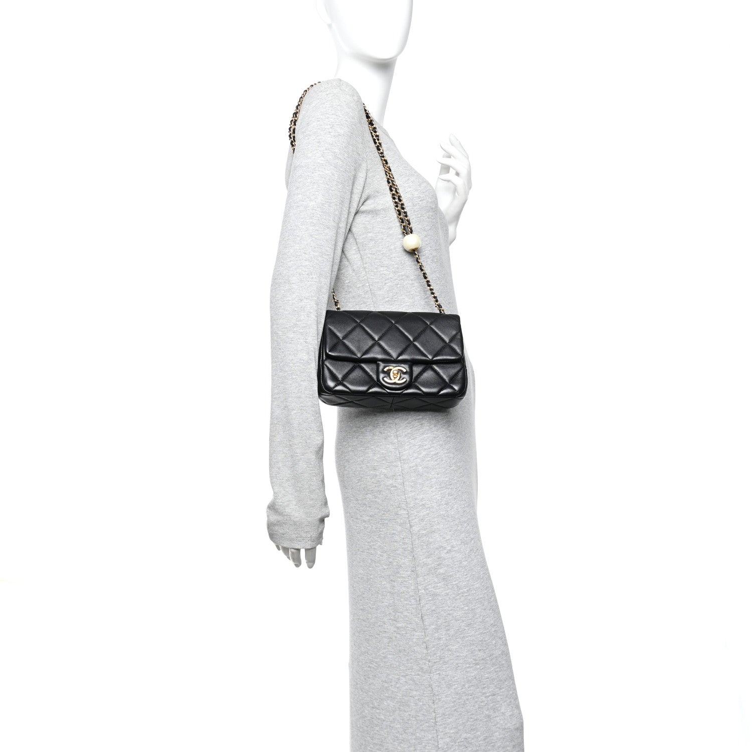 Lambskin Quilted Pearl Small Flap Black
