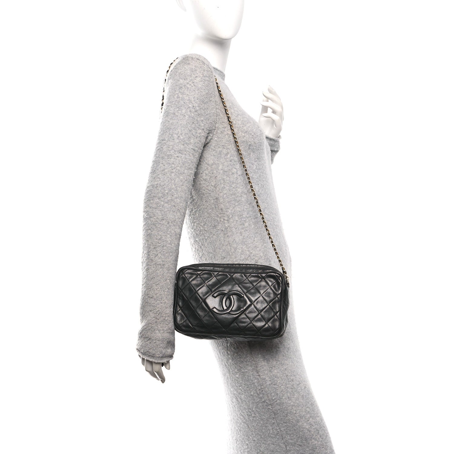 Lambskin Quilted Small Diamond CC Camera Case Black