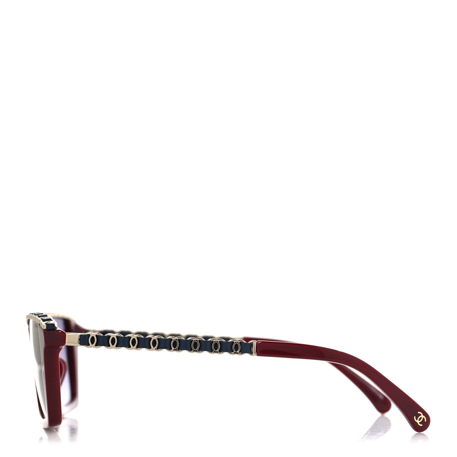 Acetate Metal Calfskin CC Square Sunglasses 5548-Q-A Burgundy
