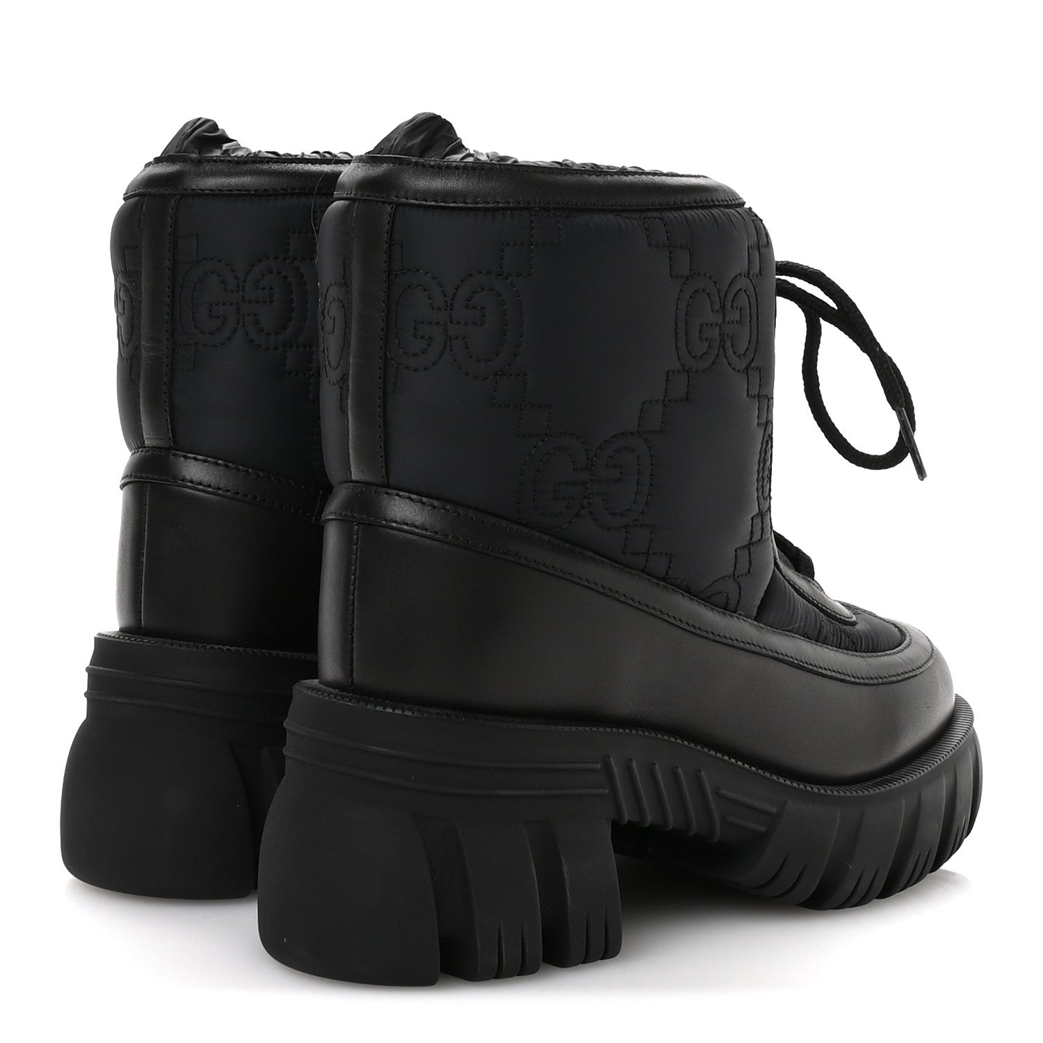 Nylon Calfskin GG Matelasse Lace Up Platform Ankle Boots 37 Black